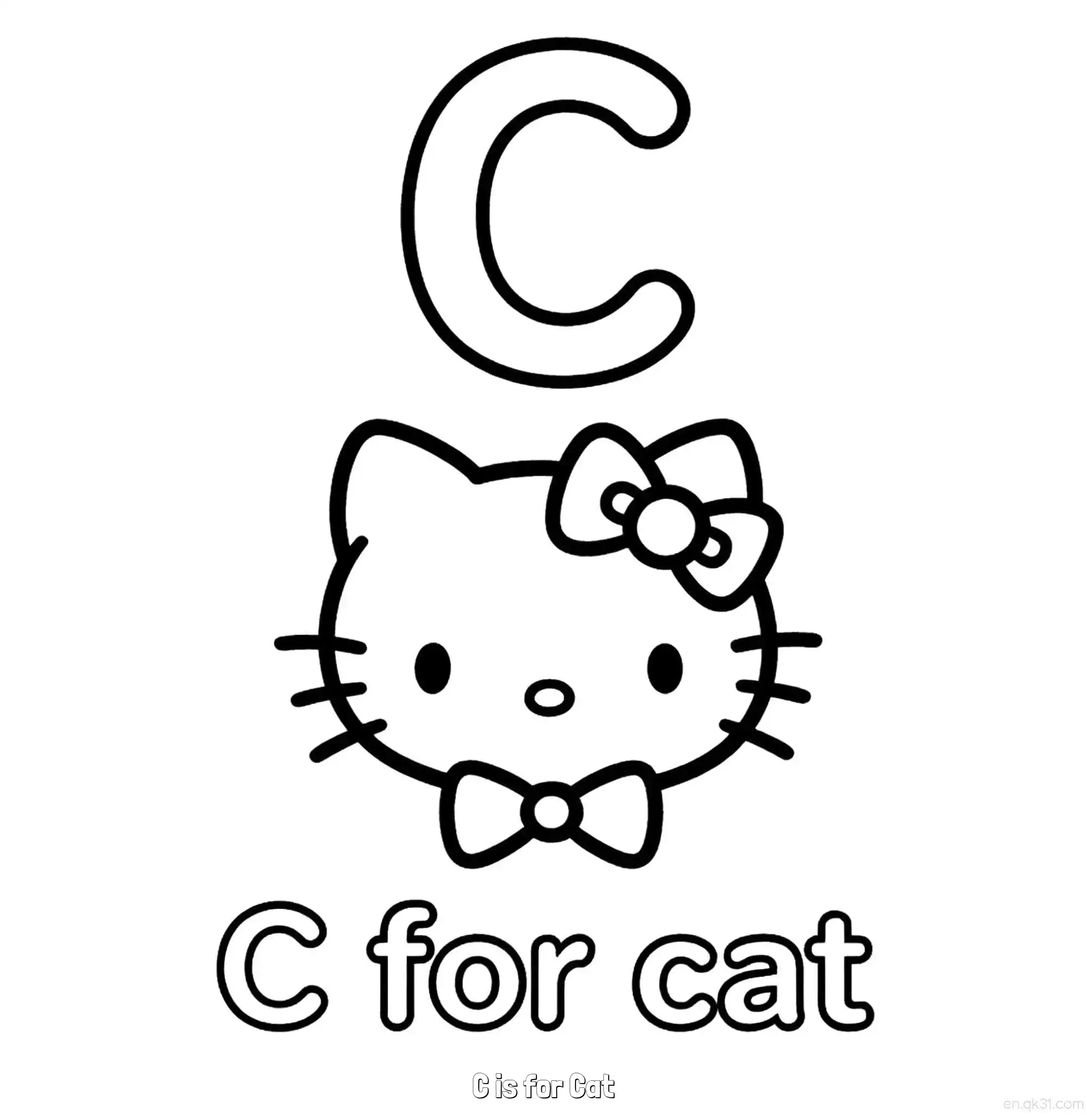 免费 C代表猫 简笔画 素描 涂鸦 - 免费可打印认识英文字母 下载PDF 简笔画涂色页