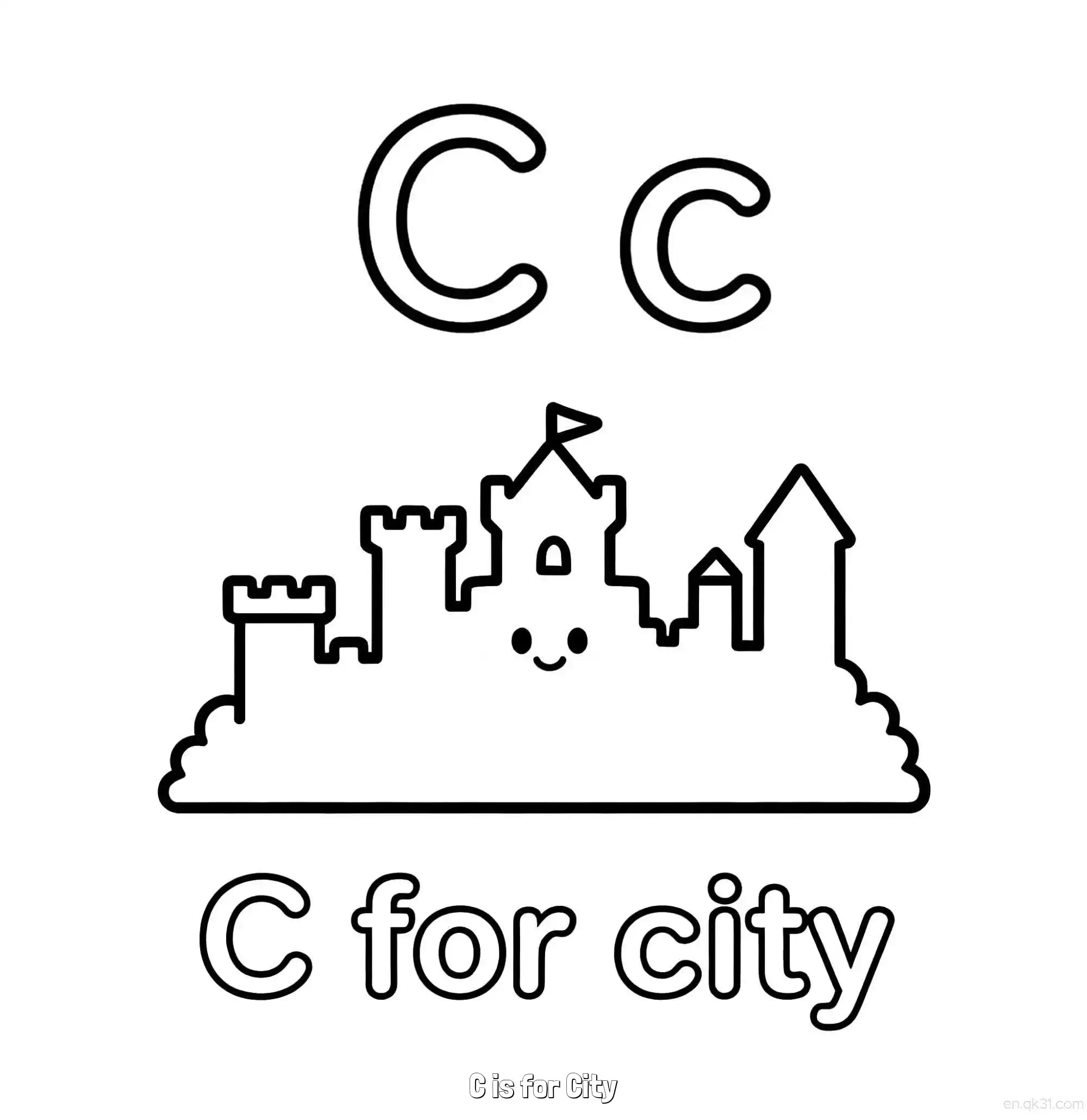 免费 C代表城市 简笔画 素描 涂鸦 - 免费可打印认识英文字母 下载PDF 简笔画涂色页