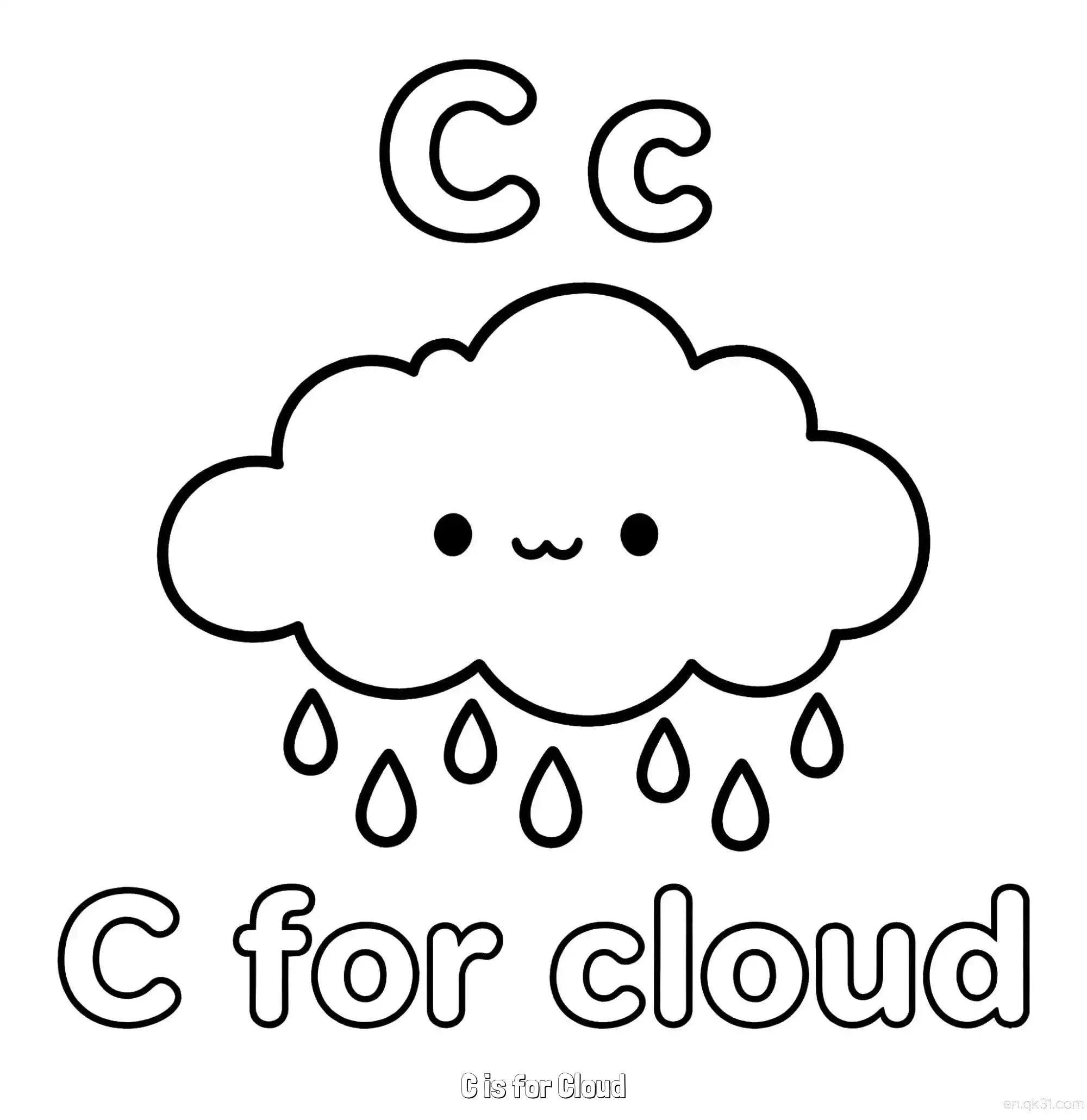 免费 C代表云 简笔画 素描 涂鸦 - 免费可打印认识英文字母 下载PDF 简笔画涂色页