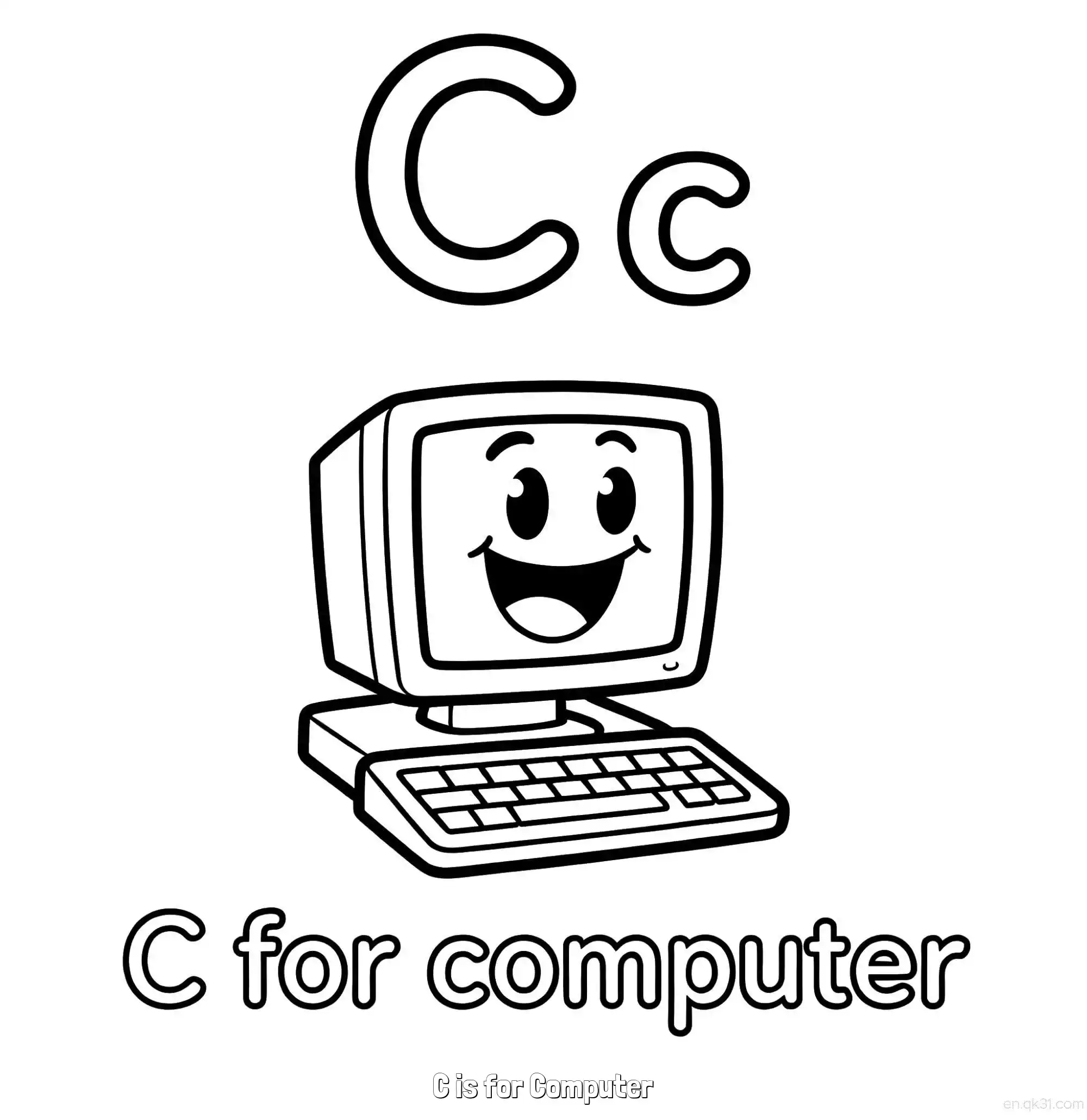 免费 C代表电脑 简笔画 素描 涂鸦 - 免费可打印认识英文字母 下载PDF 简笔画涂色页