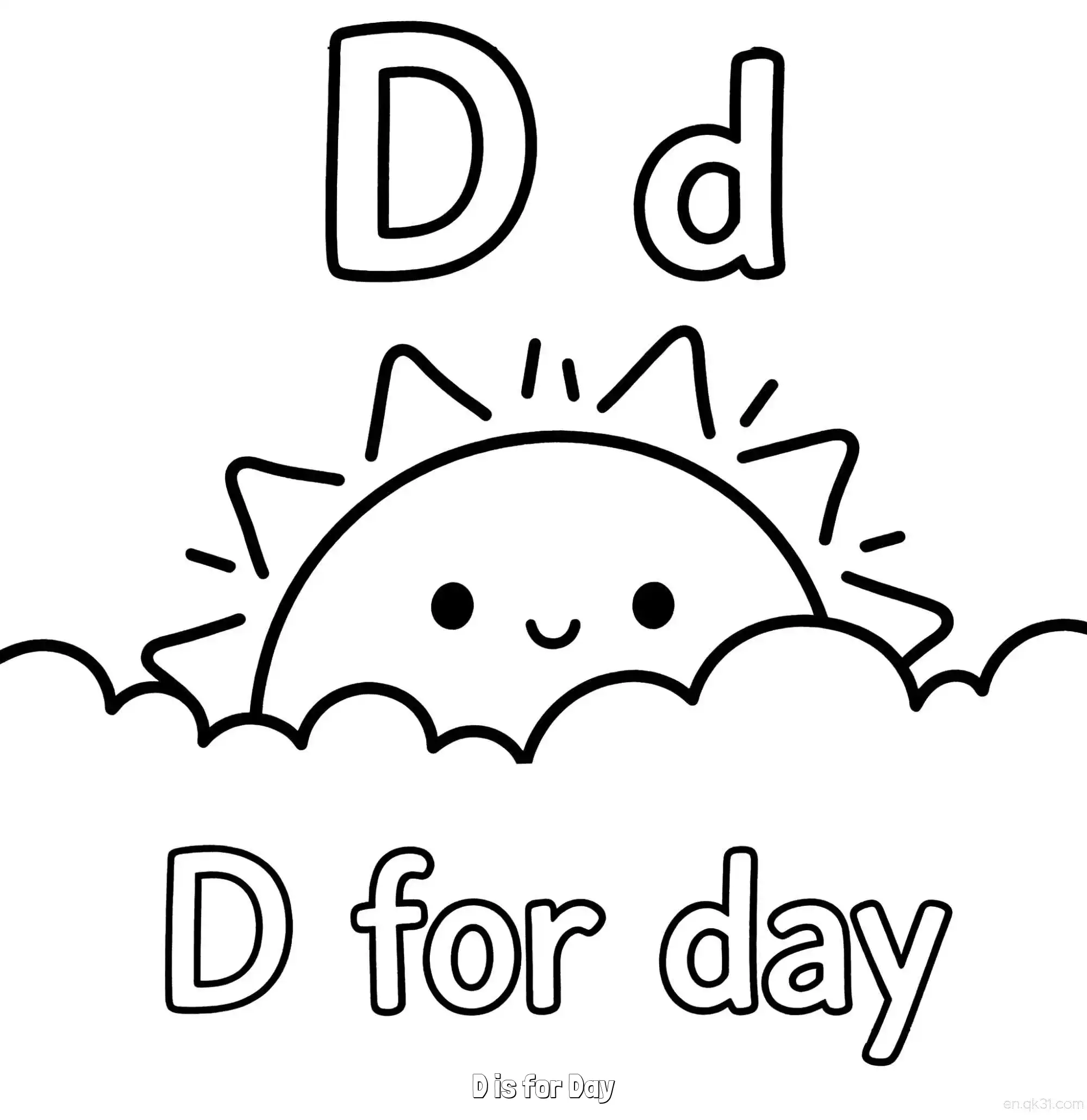 免费 D代表白天 简笔画 素描 涂鸦 - 免费可打印认识英文字母 下载PDF 简笔画涂色页