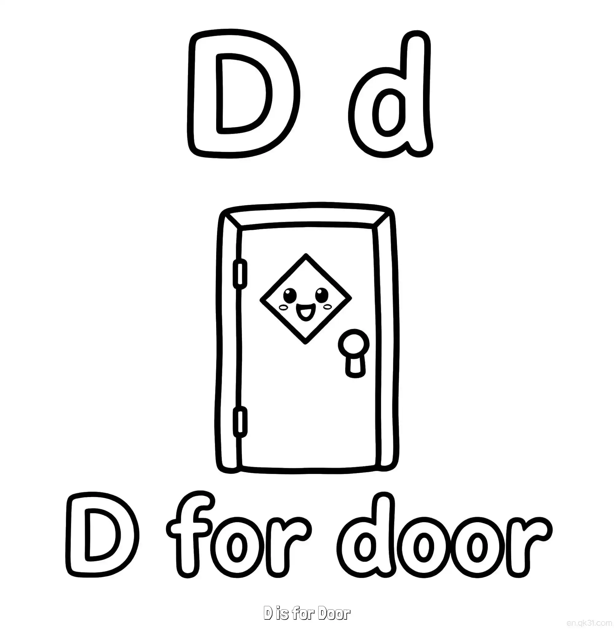 免费 D代表门 简笔画 素描 涂鸦 - 免费可打印认识英文字母 下载PDF 简笔画涂色页