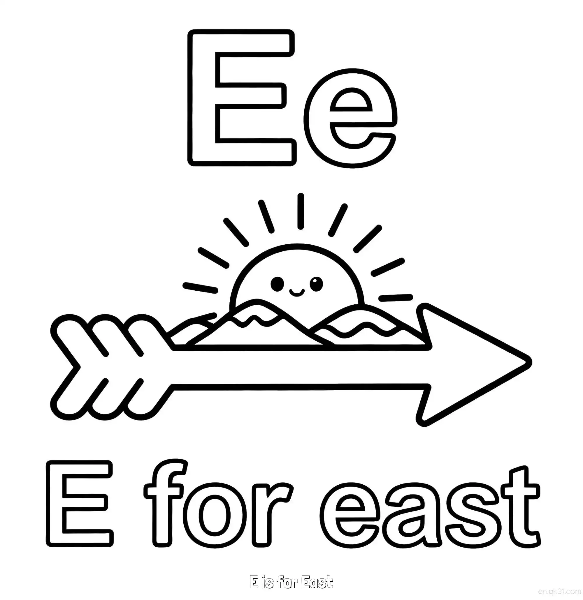 免费 E代表东方 简笔画 素描 涂鸦 - 免费可打印认识英文字母 下载PDF 简笔画涂色页
