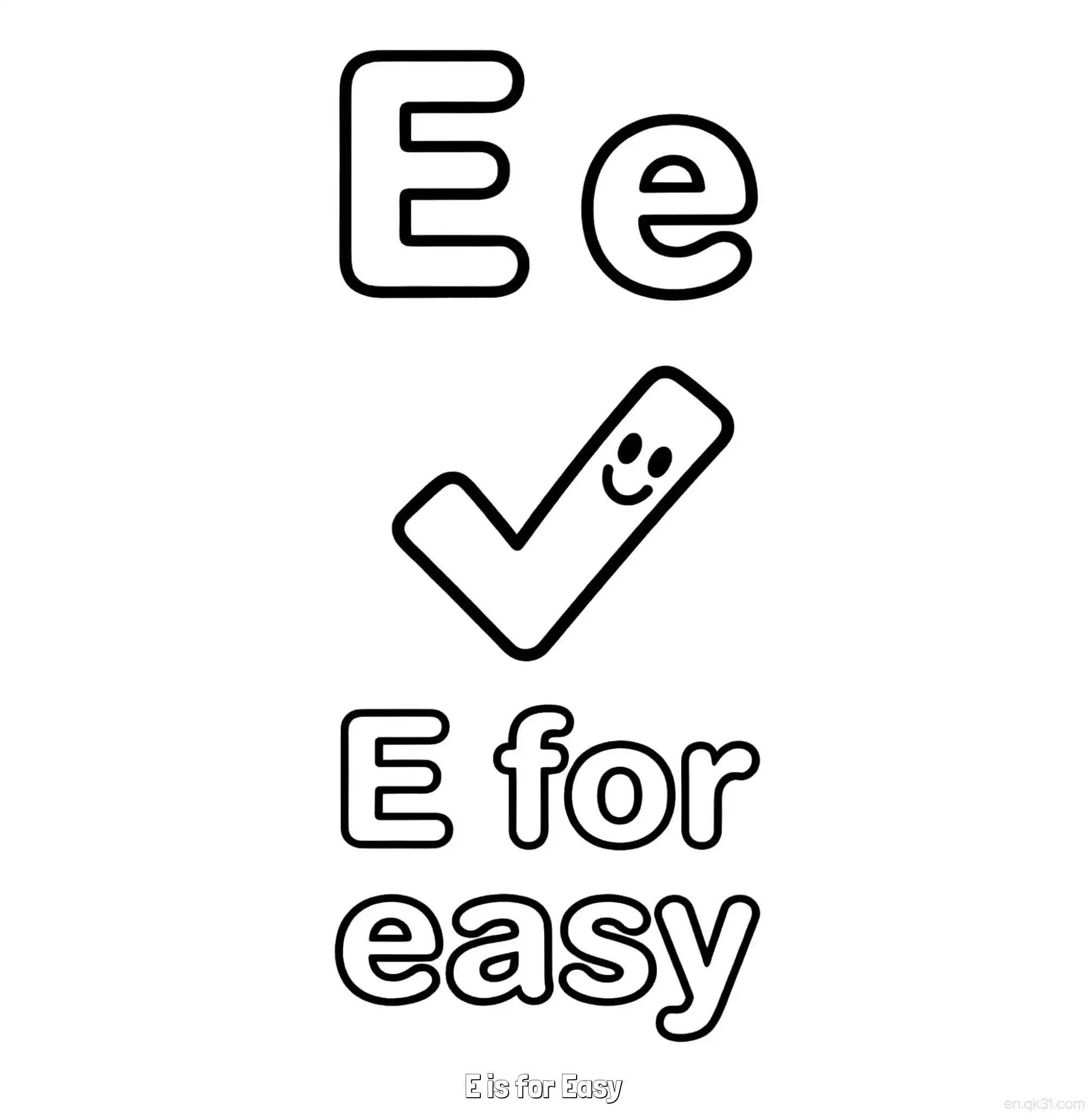 免费 E代表简单 简笔画 素描 涂鸦 - 免费可打印认识英文字母 下载PDF 简笔画涂色页