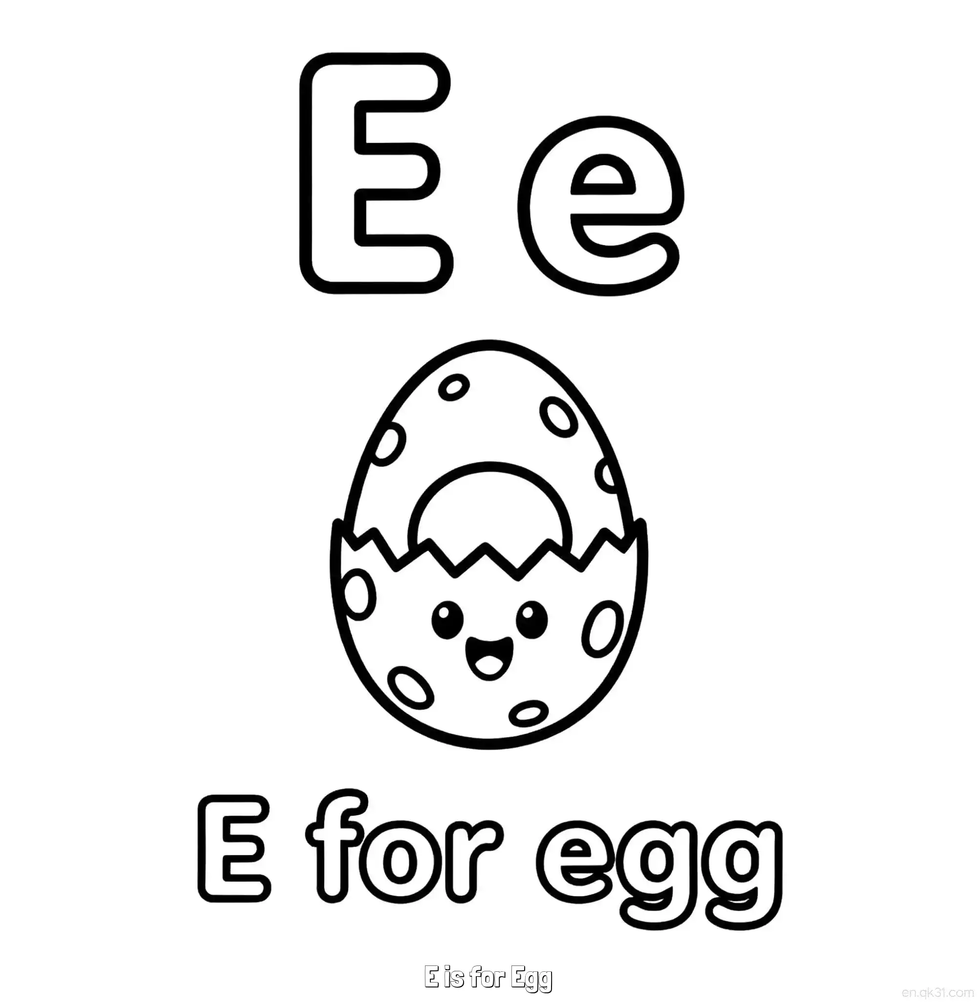 免费 E代表鸡蛋 简笔画 素描 涂鸦 - 免费可打印认识英文字母 下载PDF 简笔画涂色页