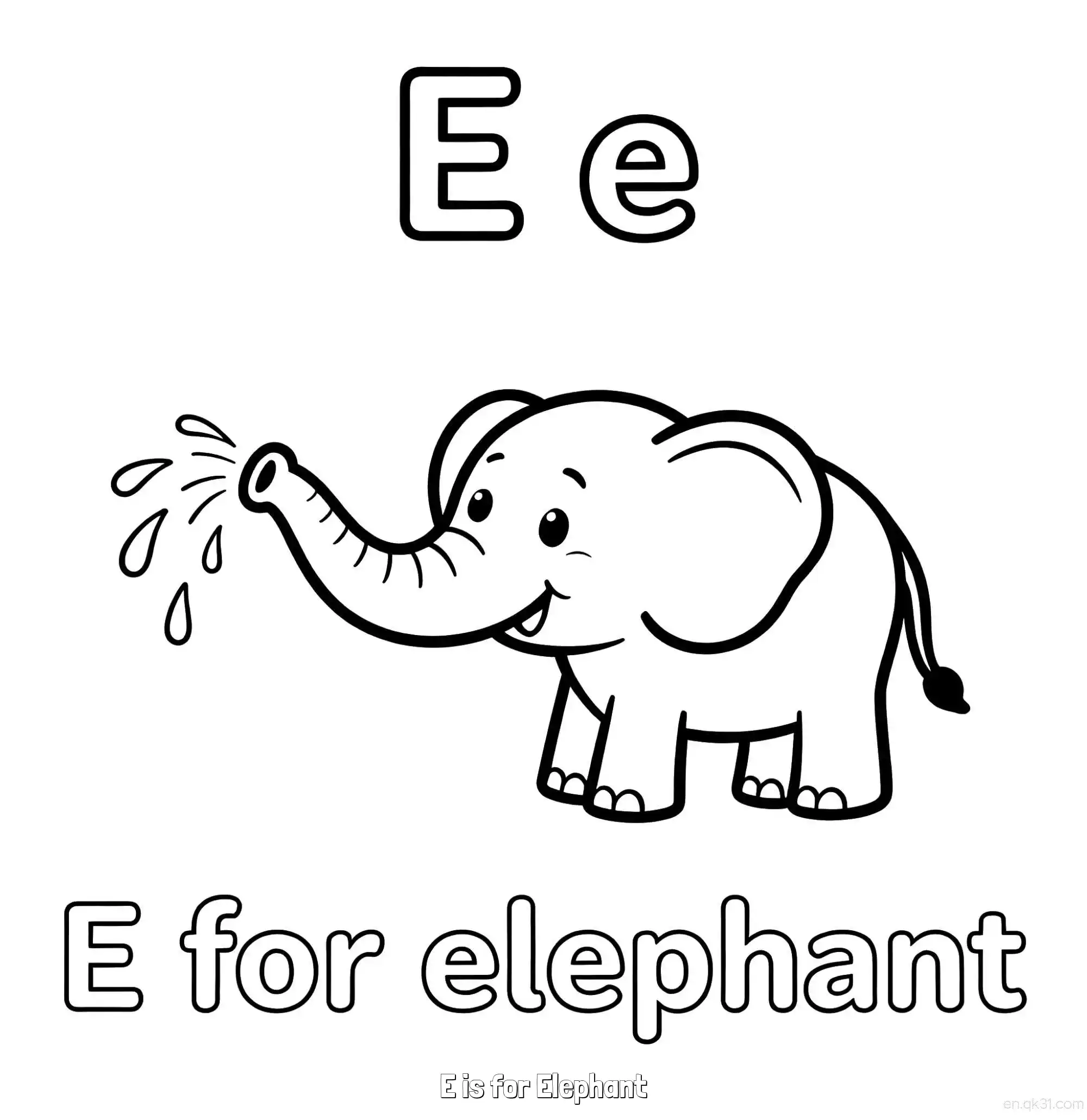 免费 E代表大象 简笔画 素描 涂鸦 - 免费可打印认识英文字母 下载PDF 简笔画涂色页