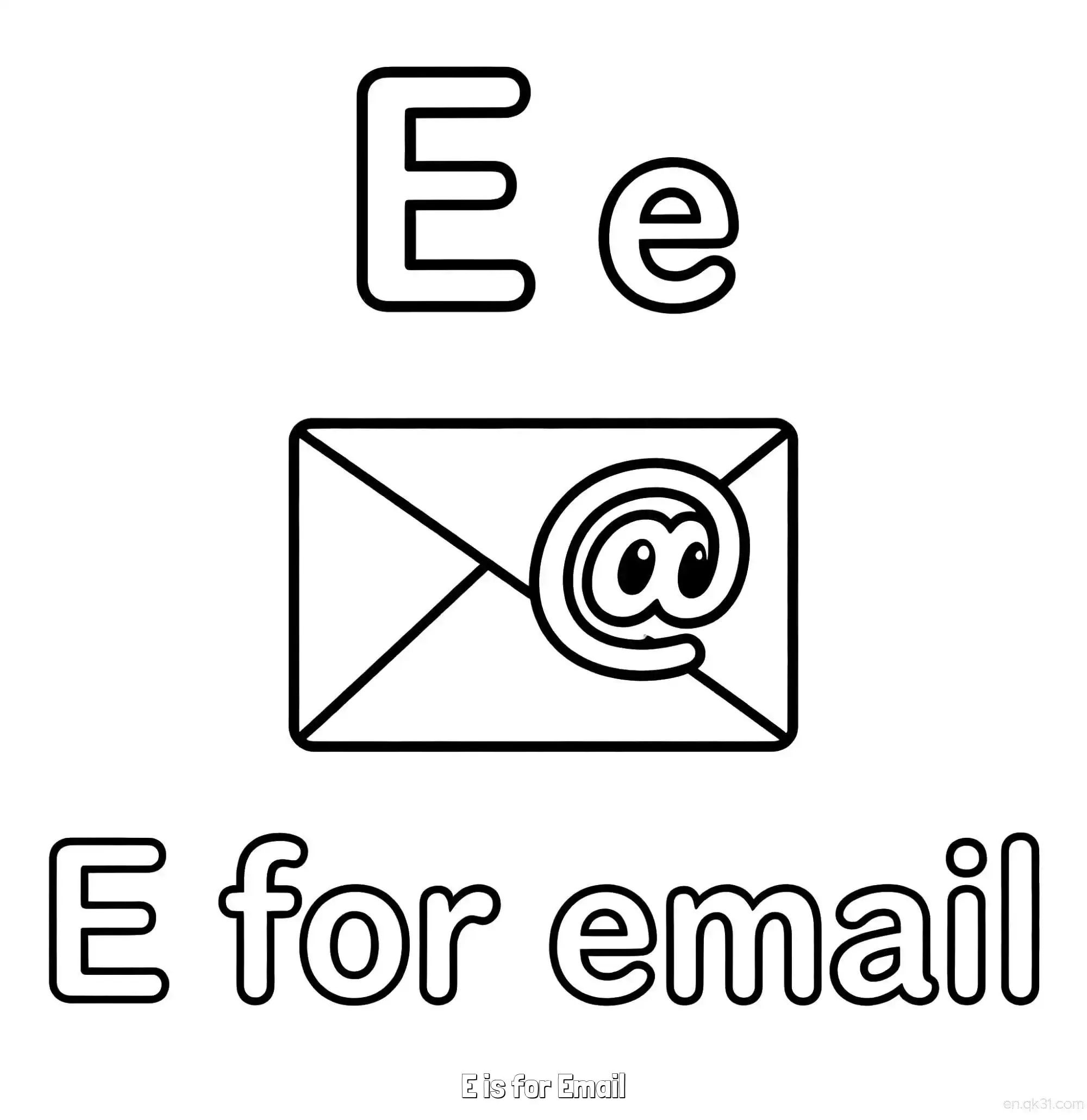 免费 E代表电子邮件 简笔画 素描 涂鸦 - 免费可打印认识英文字母 下载PDF 简笔画涂色页