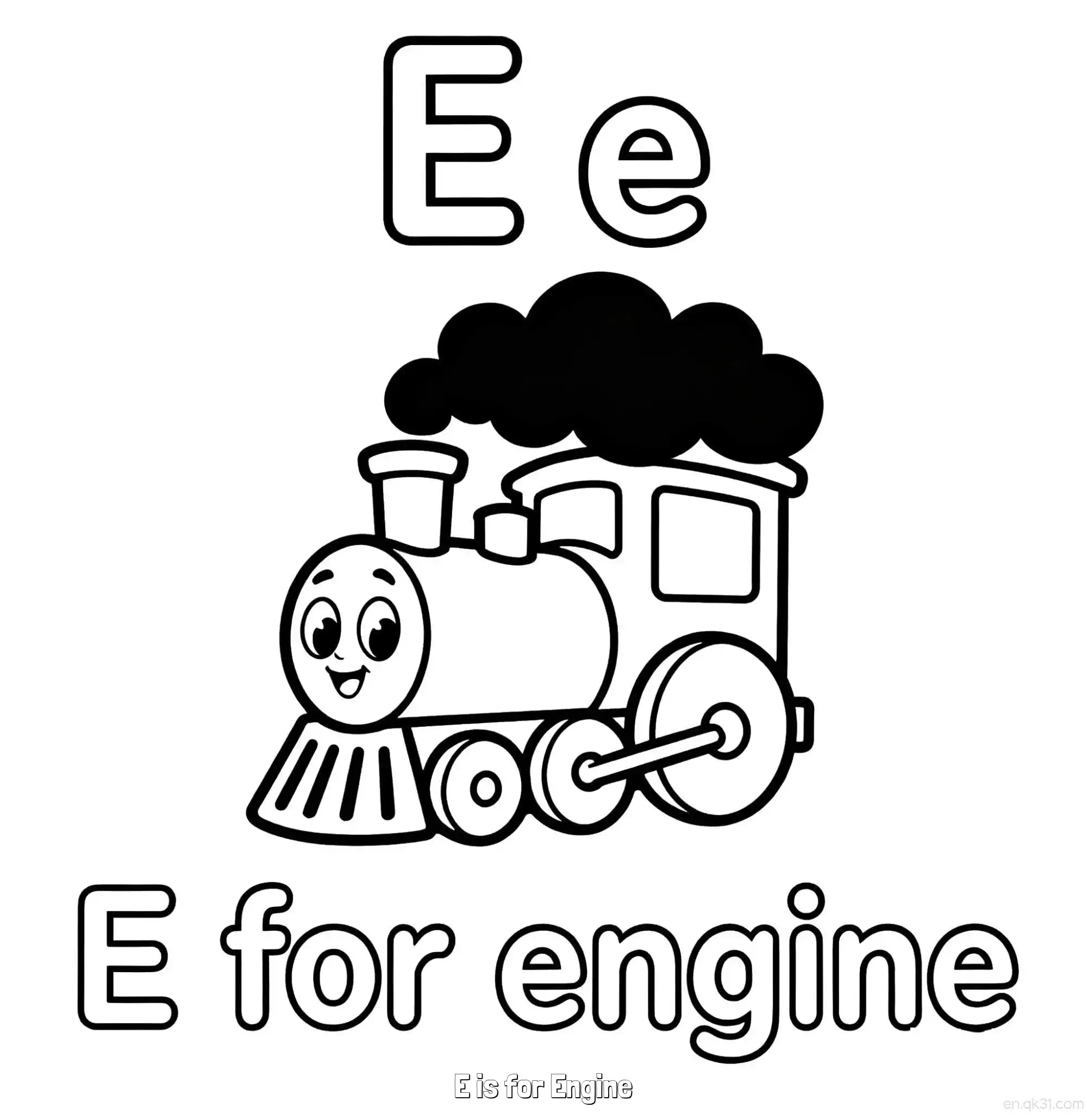 免费 E代表引擎 简笔画 素描 涂鸦 - 免费可打印认识英文字母 下载PDF 简笔画涂色页