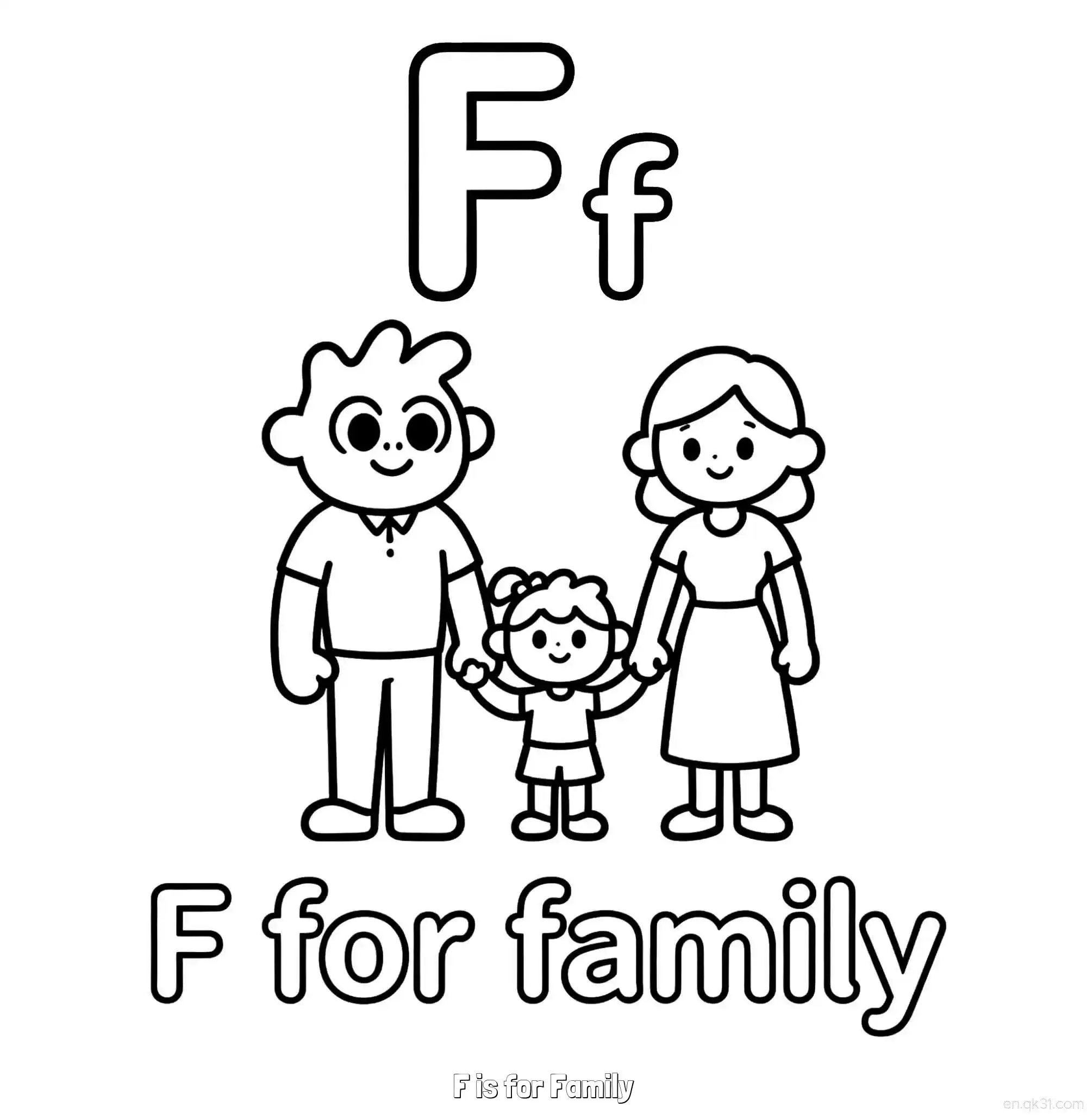 免费 F代表家庭 简笔画 素描 涂鸦 - 免费可打印认识英文字母 下载PDF 简笔画涂色页