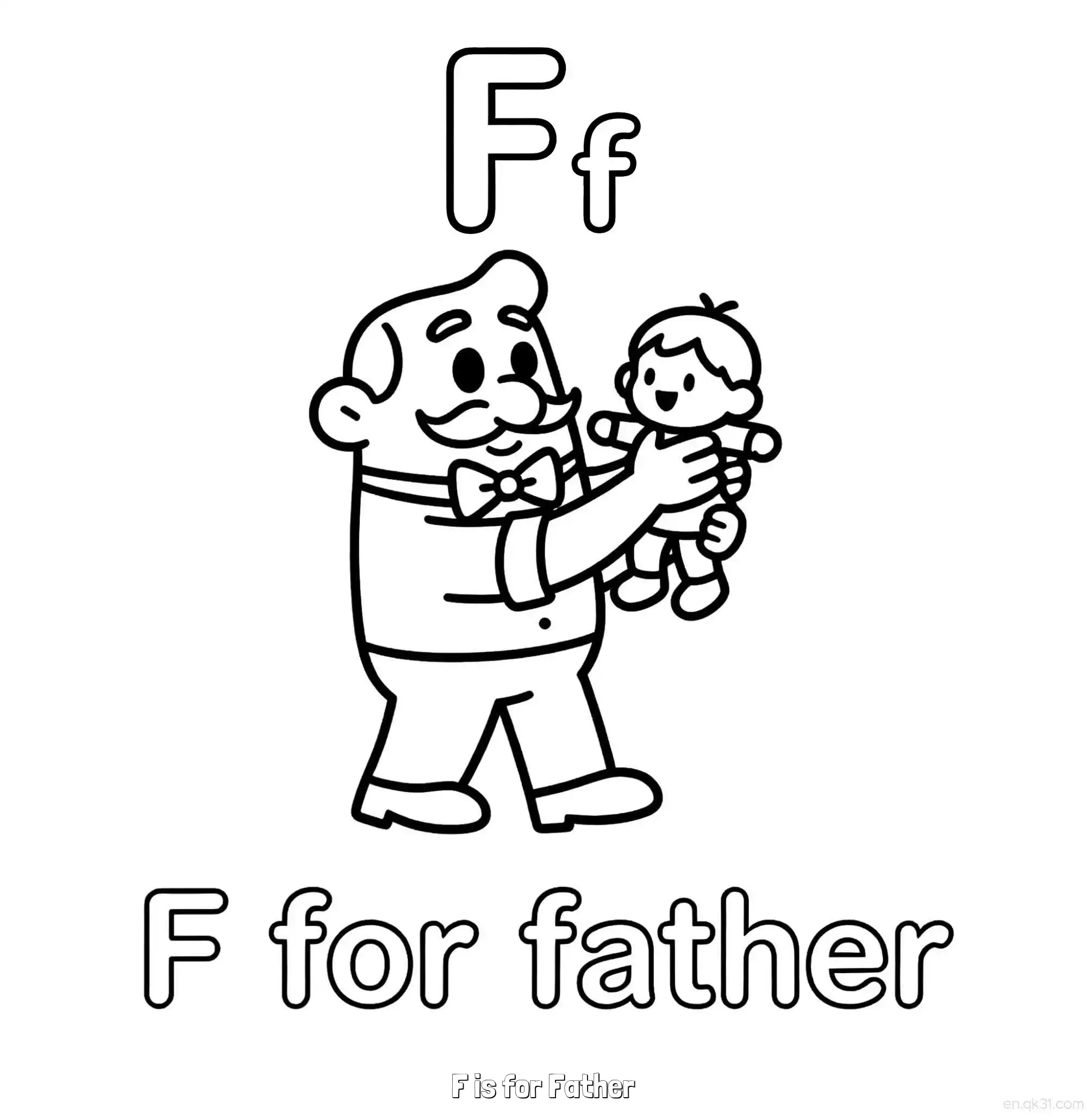 免费 F代表父亲 简笔画 素描 涂鸦 - 免费可打印认识英文字母 下载PDF 简笔画涂色页