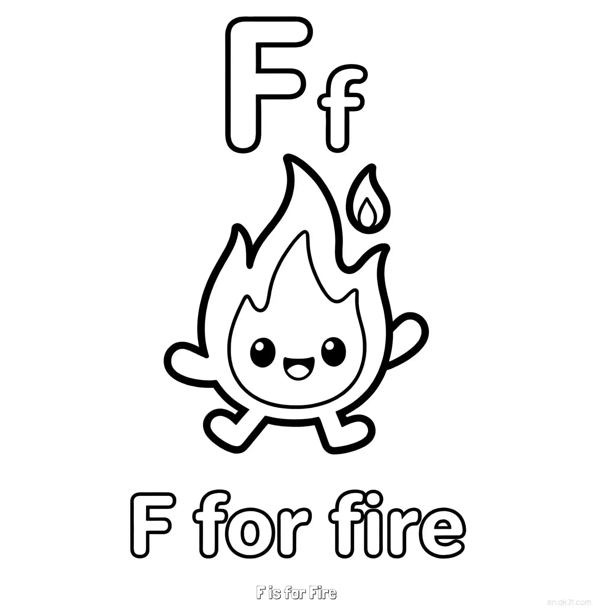 免费 F代表火 简笔画 素描 涂鸦 - 免费可打印认识英文字母 下载PDF 简笔画涂色页