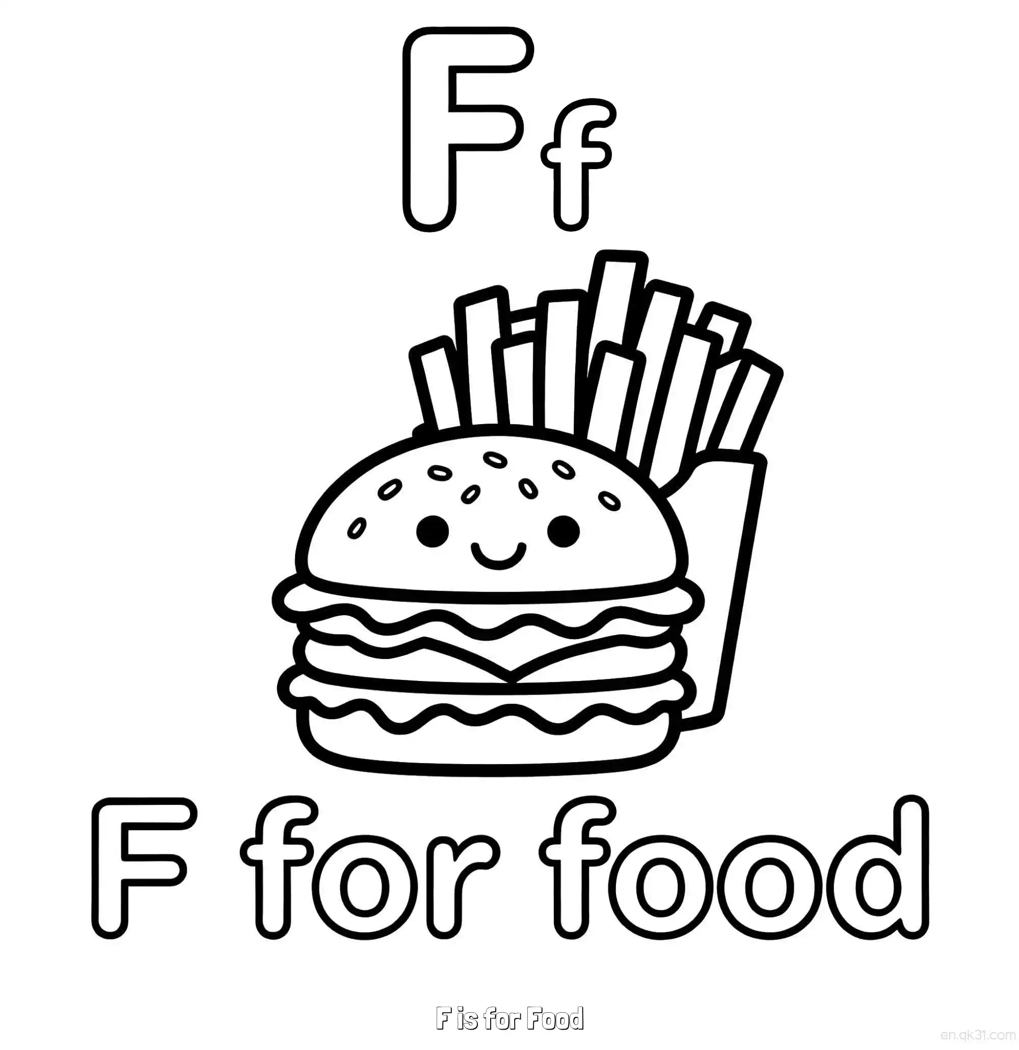 免费 F代表食物 简笔画 素描 涂鸦 - 免费可打印认识英文字母 下载PDF 简笔画涂色页