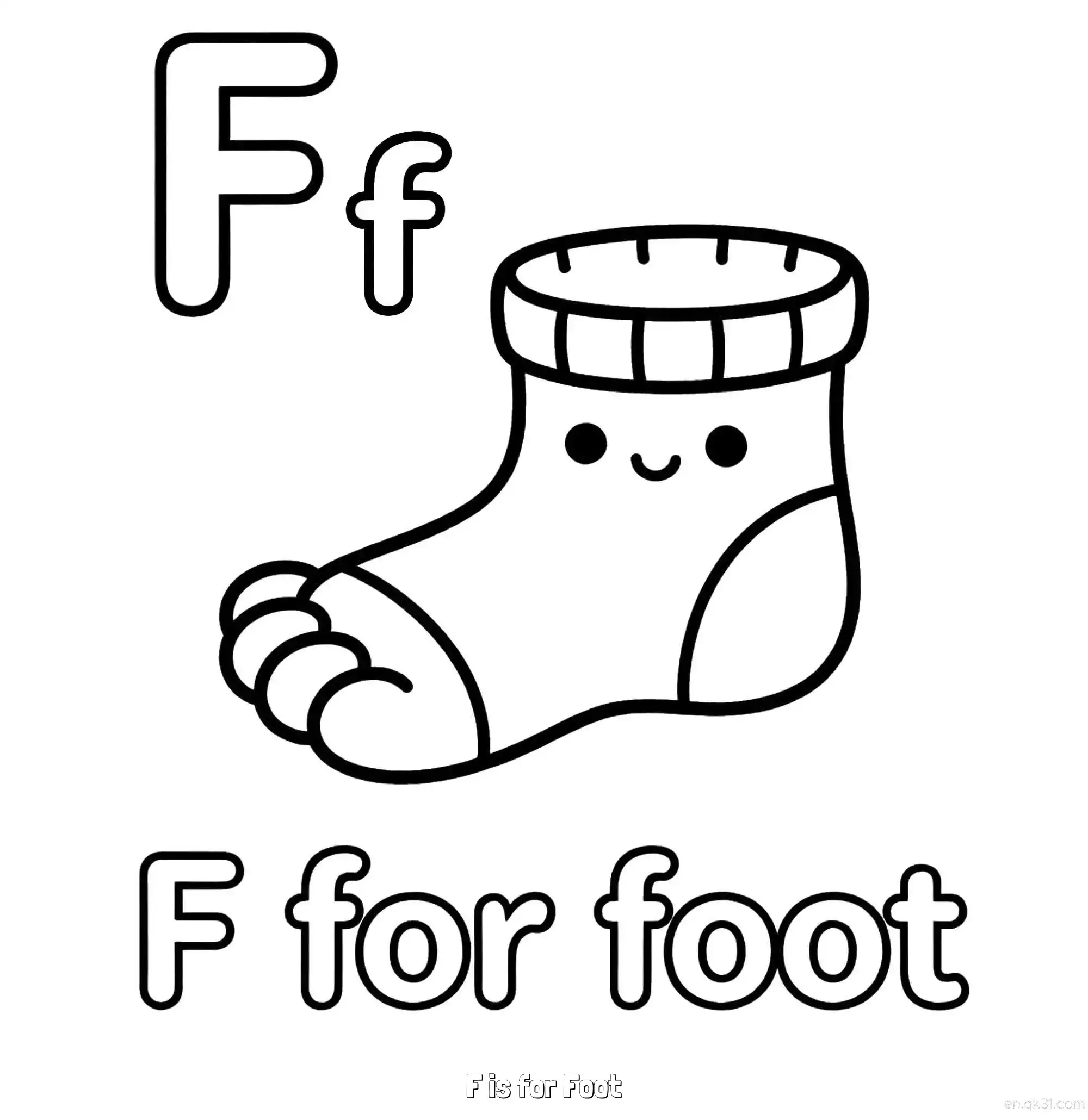 免费 F代表脚 简笔画 素描 涂鸦 - 免费可打印认识英文字母 下载PDF 简笔画涂色页