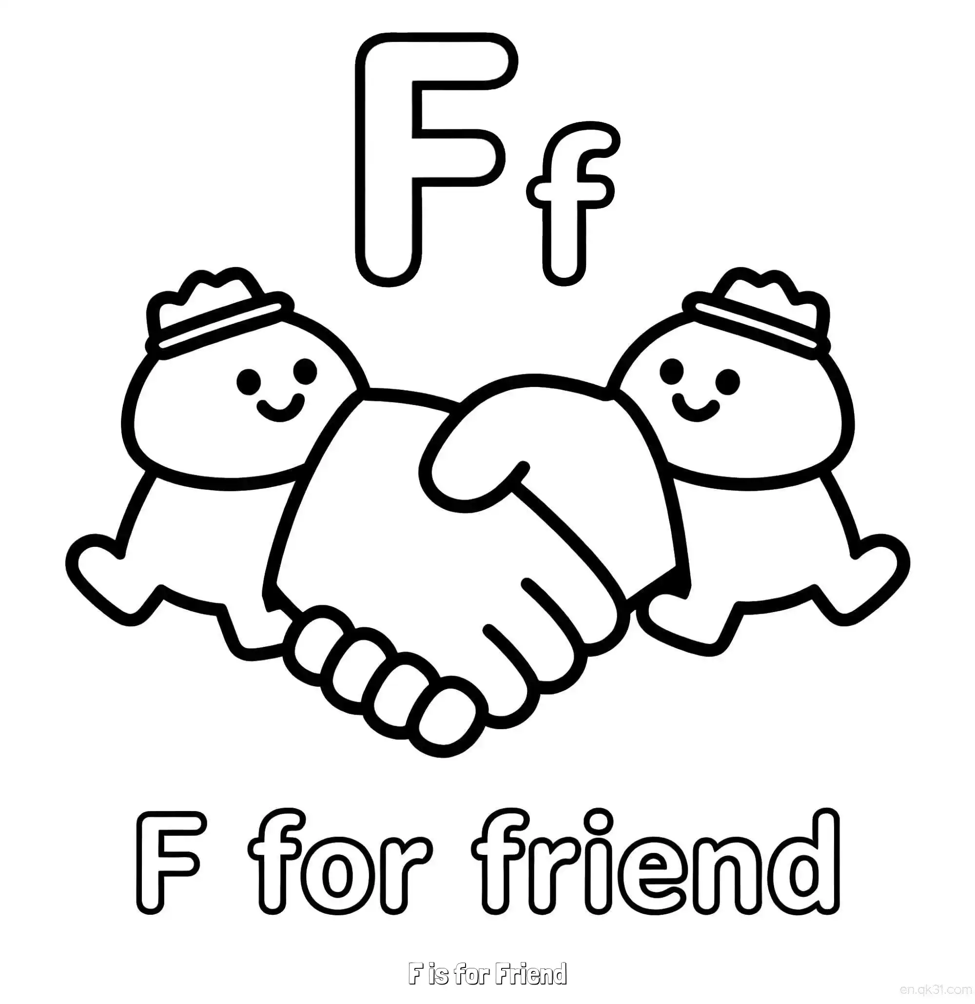 免费 F代表朋友 简笔画 素描 涂鸦 - 免费可打印认识英文字母 下载PDF 简笔画涂色页