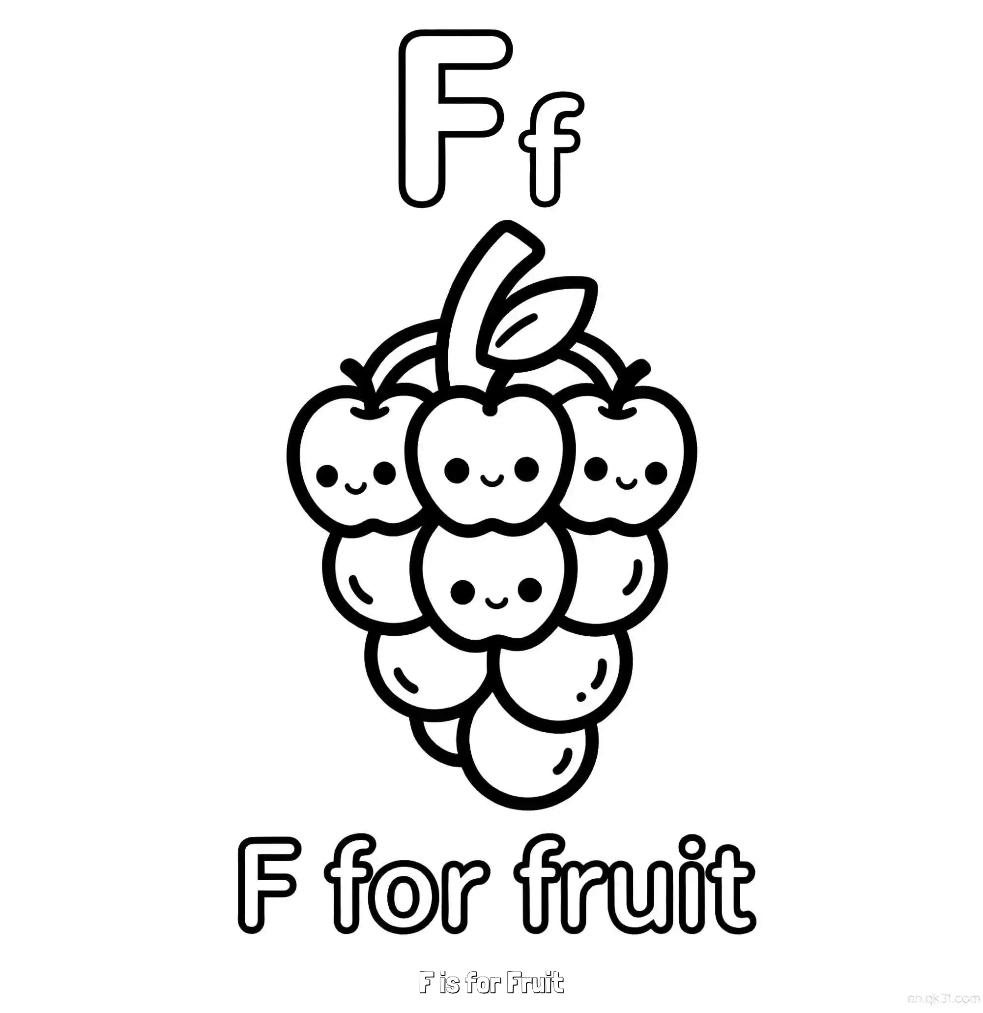 免费 F代表水果 简笔画 素描 涂鸦 - 免费可打印认识英文字母 下载PDF 简笔画涂色页