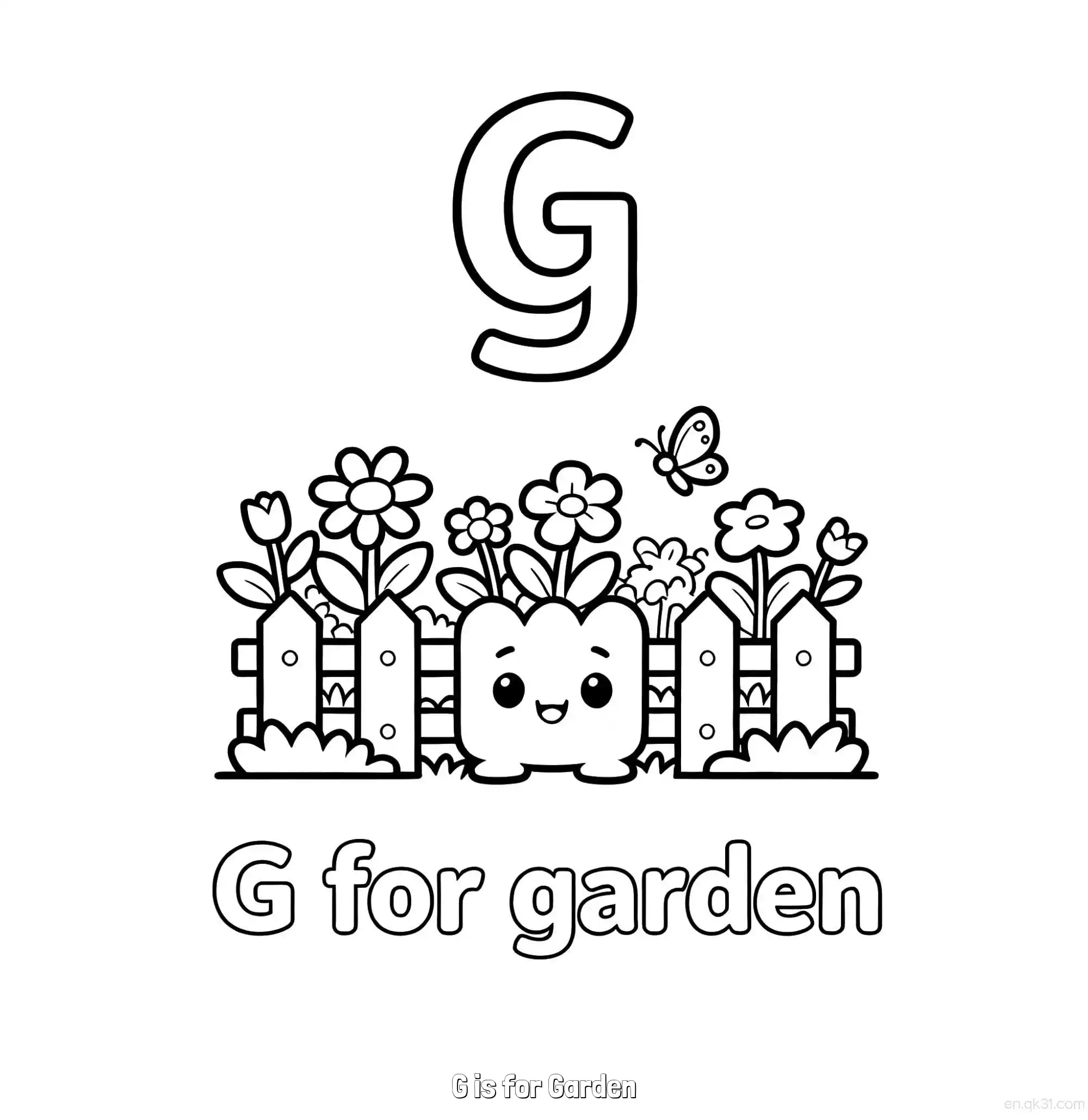 免费 G代表花园 简笔画 素描 涂鸦 - 免费可打印认识英文字母 下载PDF 简笔画涂色页