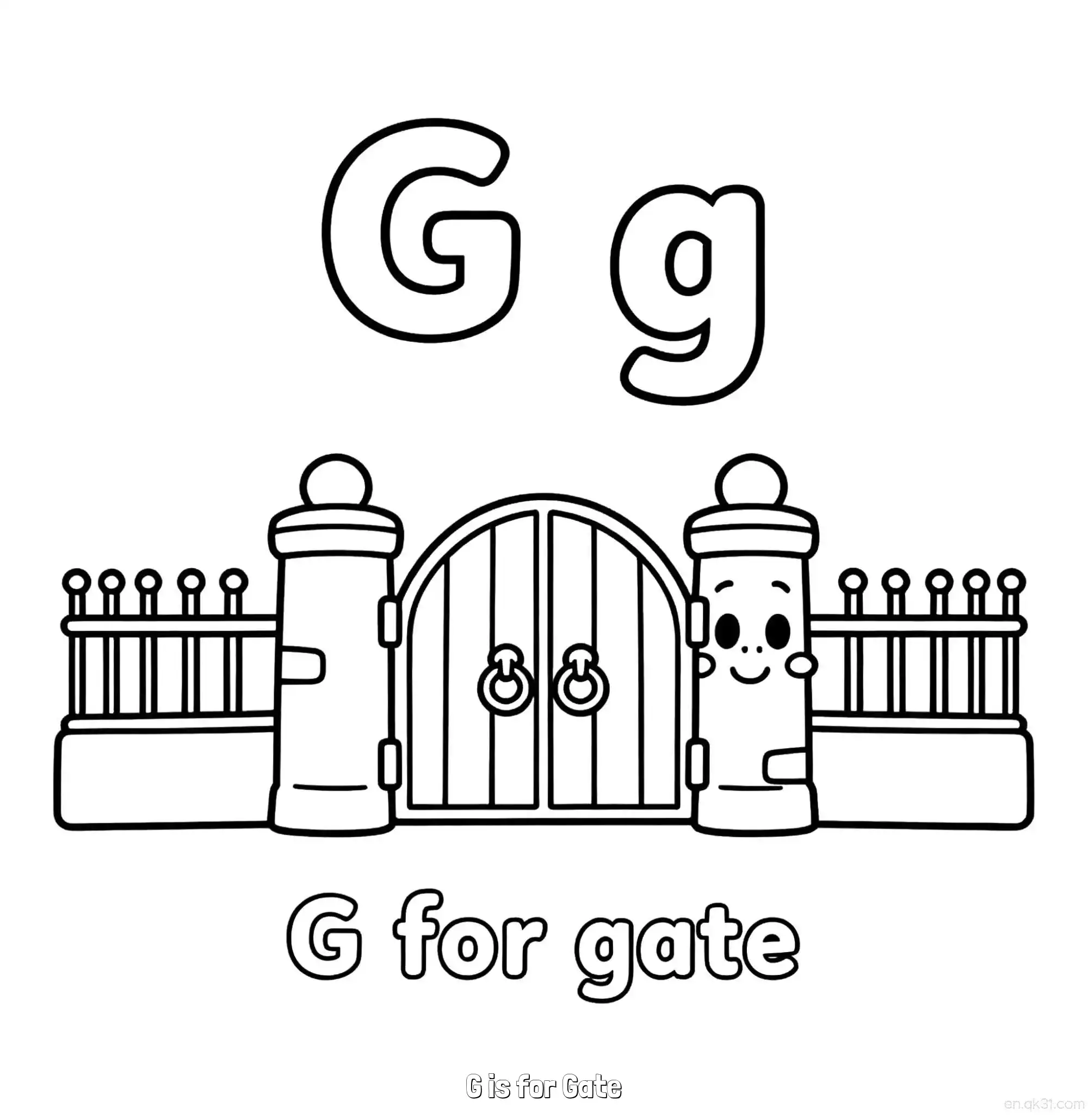 免费 G代表大门 简笔画 素描 涂鸦 - 免费可打印认识英文字母 下载PDF 简笔画涂色页