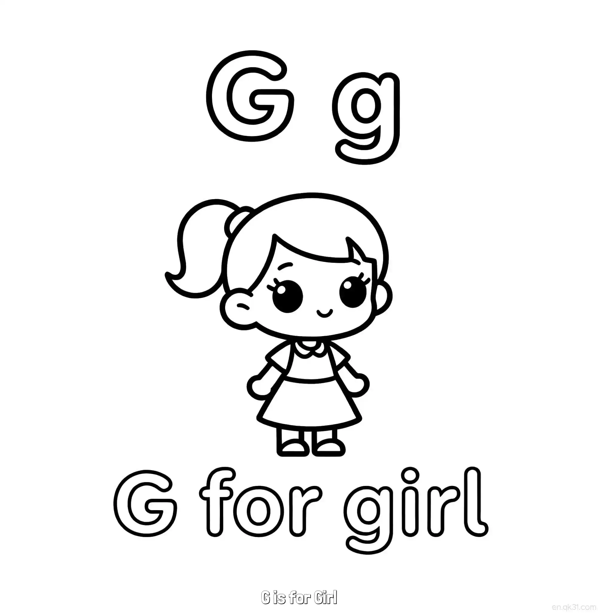 免费 G代表女孩 简笔画 素描 涂鸦 - 免费可打印认识英文字母 下载PDF 简笔画涂色页