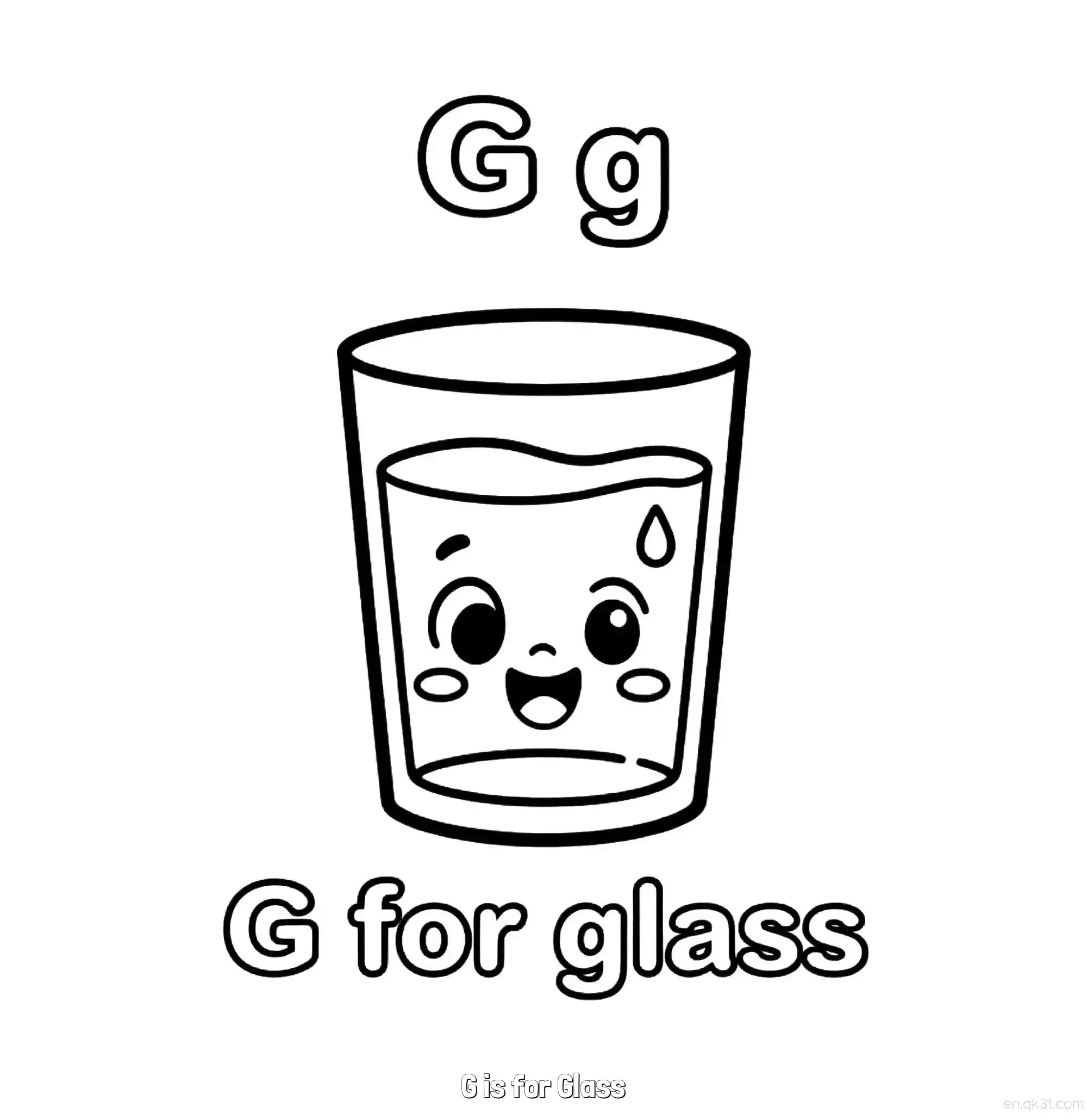 免费 G代表玻璃 简笔画 素描 涂鸦 - 免费可打印认识英文字母 下载PDF 简笔画涂色页