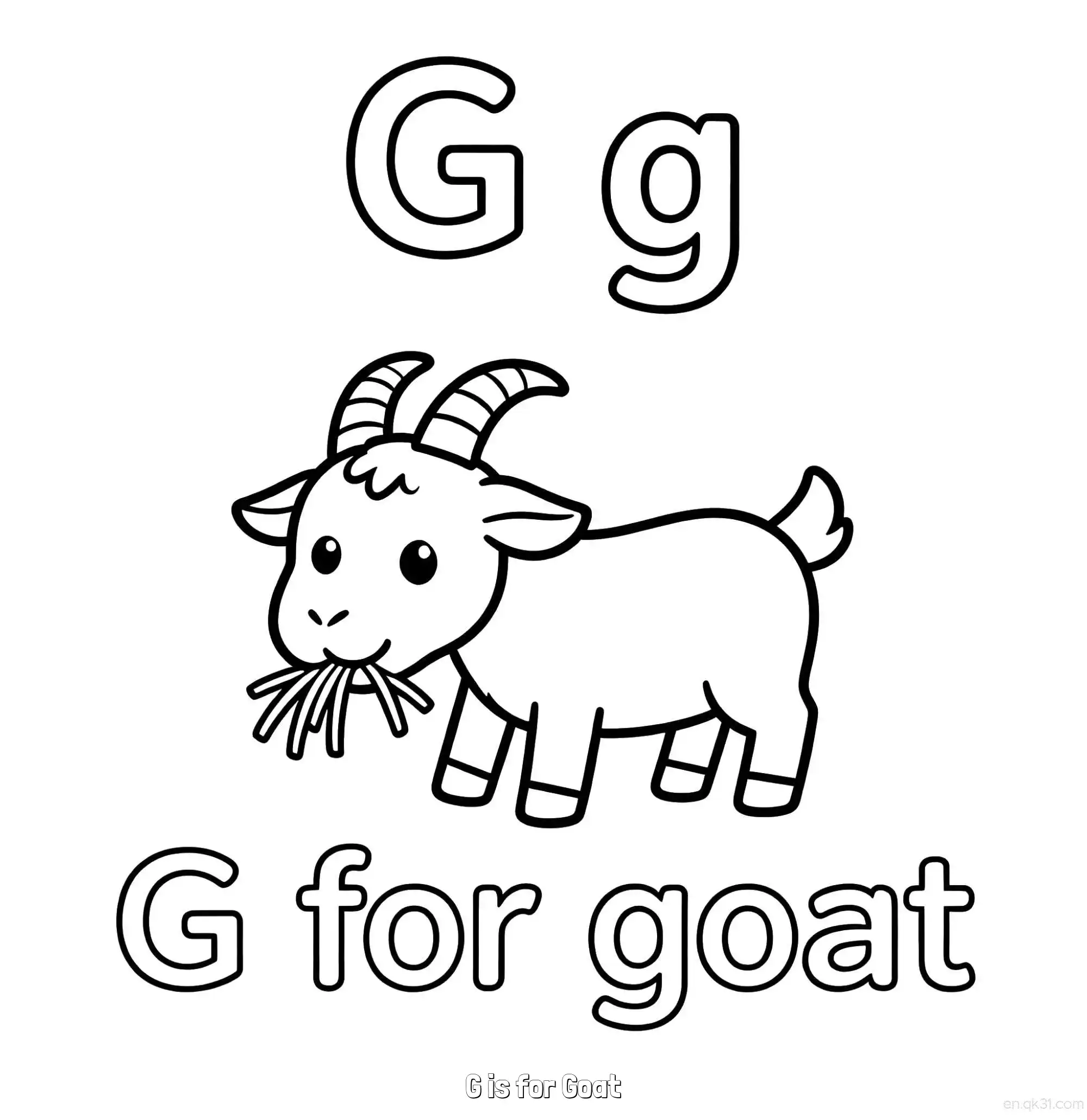 免费 G代表山羊 简笔画 素描 涂鸦 - 免费可打印认识英文字母 下载PDF 简笔画涂色页