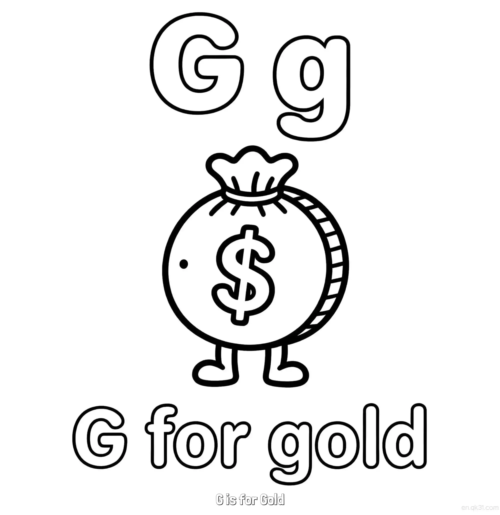 免费 G代表黄金 简笔画 素描 涂鸦 - 免费可打印认识英文字母 下载PDF 简笔画涂色页