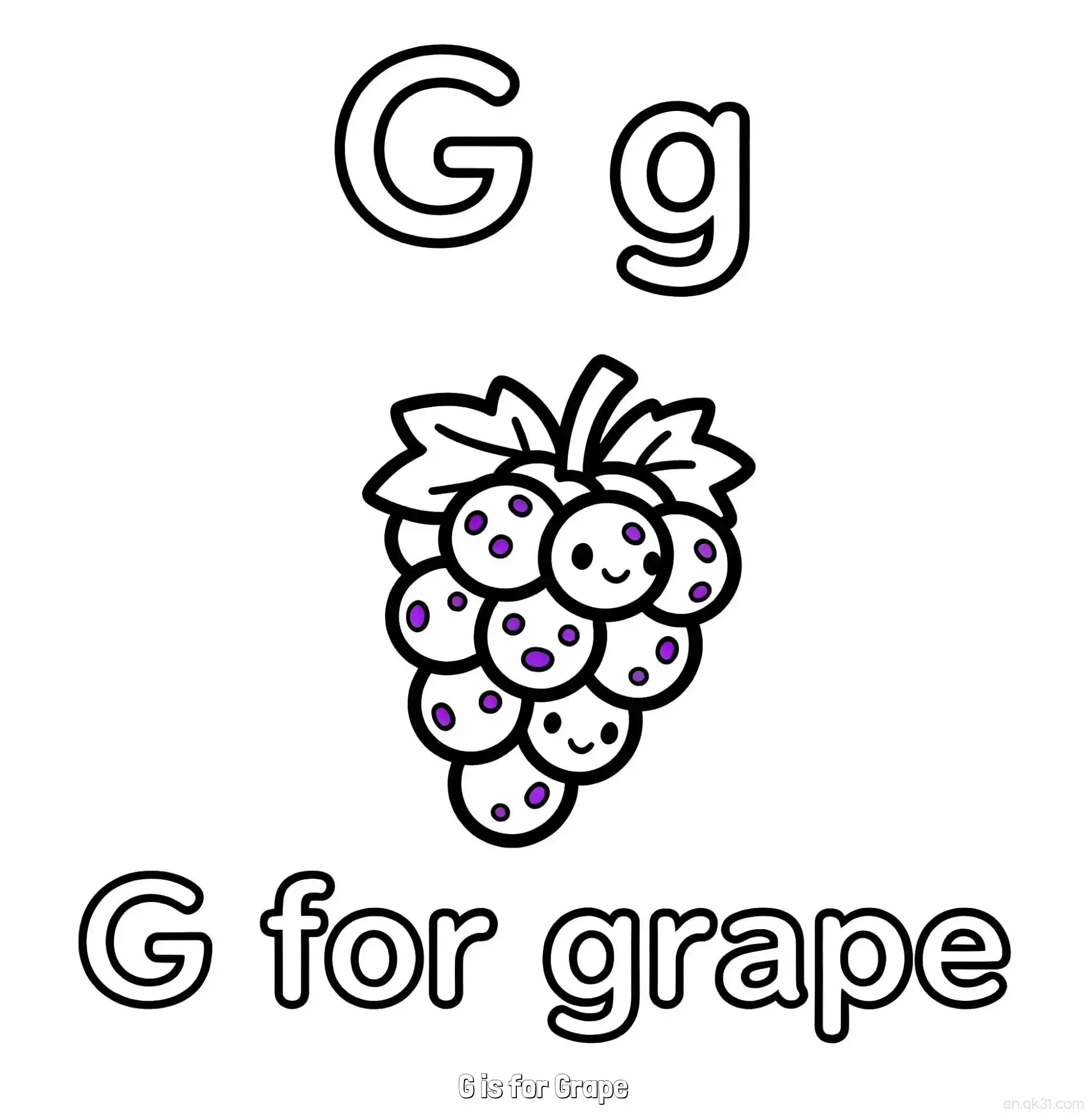免费 G代表葡萄 简笔画 素描 涂鸦 - 免费可打印认识英文字母 下载PDF 简笔画涂色页