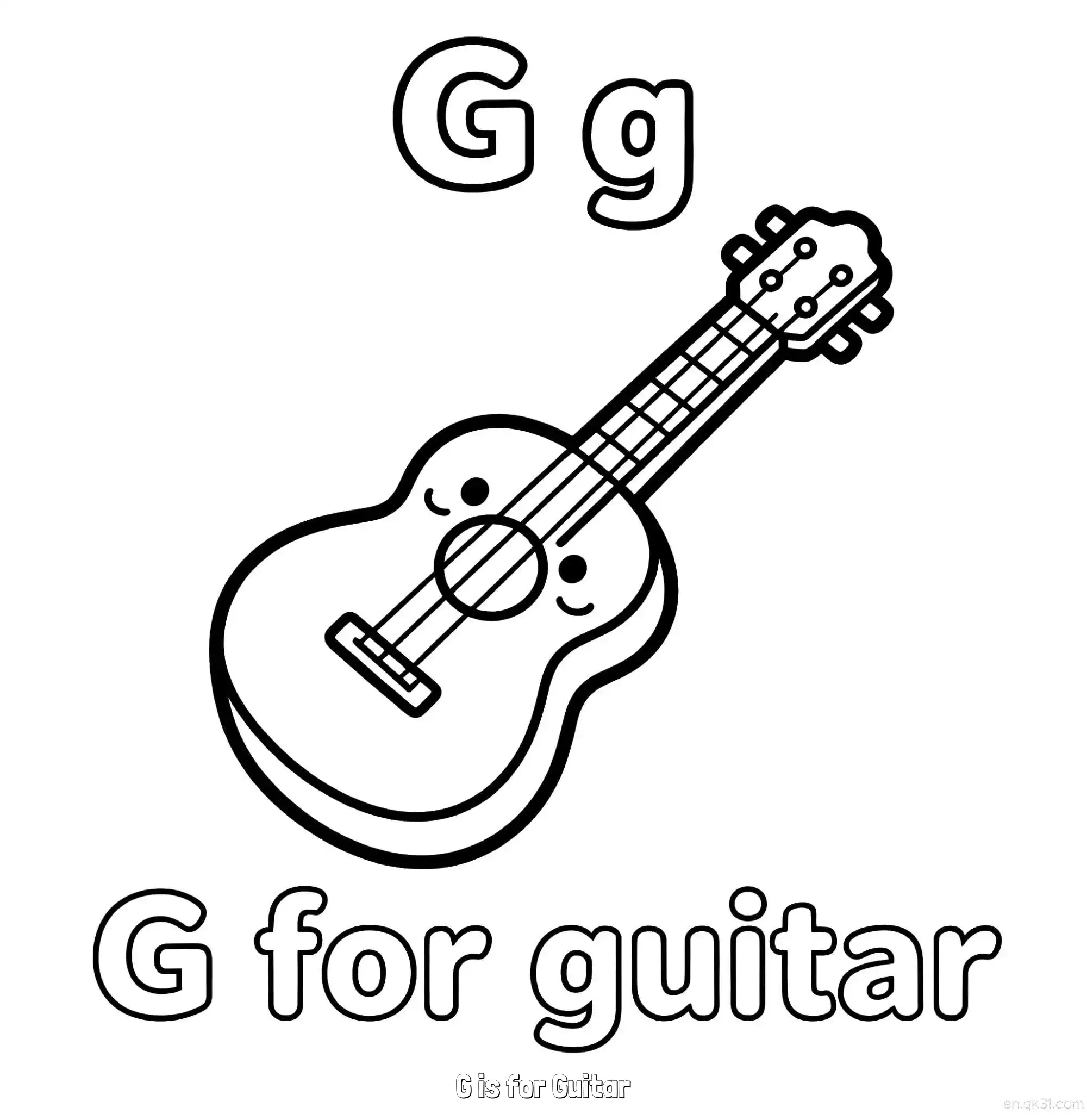 免费 G代表吉他 简笔画 素描 涂鸦 - 免费可打印认识英文字母 下载PDF 简笔画涂色页