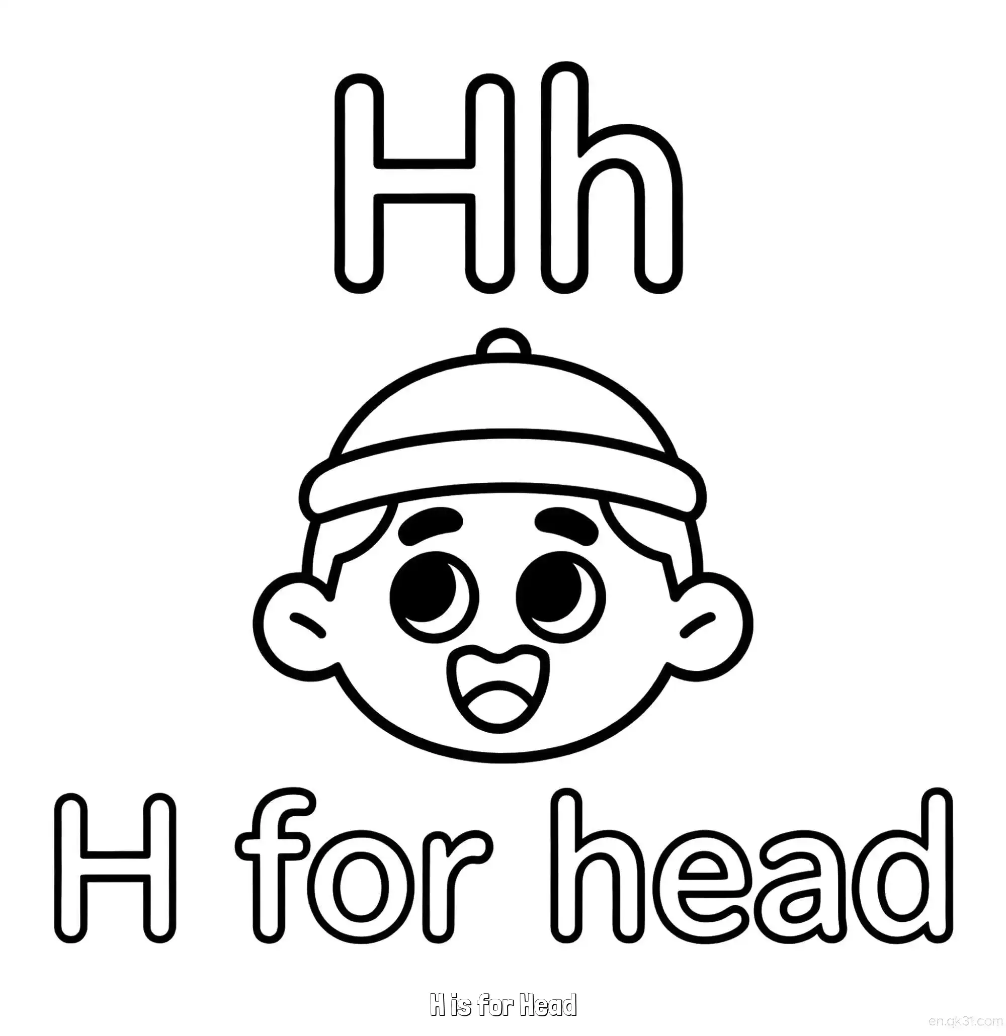 免费 H代表头 简笔画 素描 涂鸦 - 免费可打印认识英文字母 下载PDF 简笔画涂色页