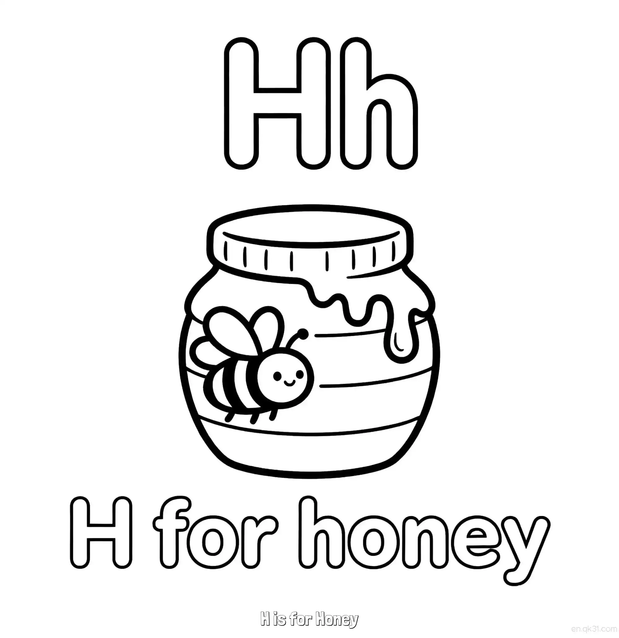 免费 H代表蜂蜜 简笔画 素描 涂鸦 - 免费可打印认识英文字母 下载PDF 简笔画涂色页