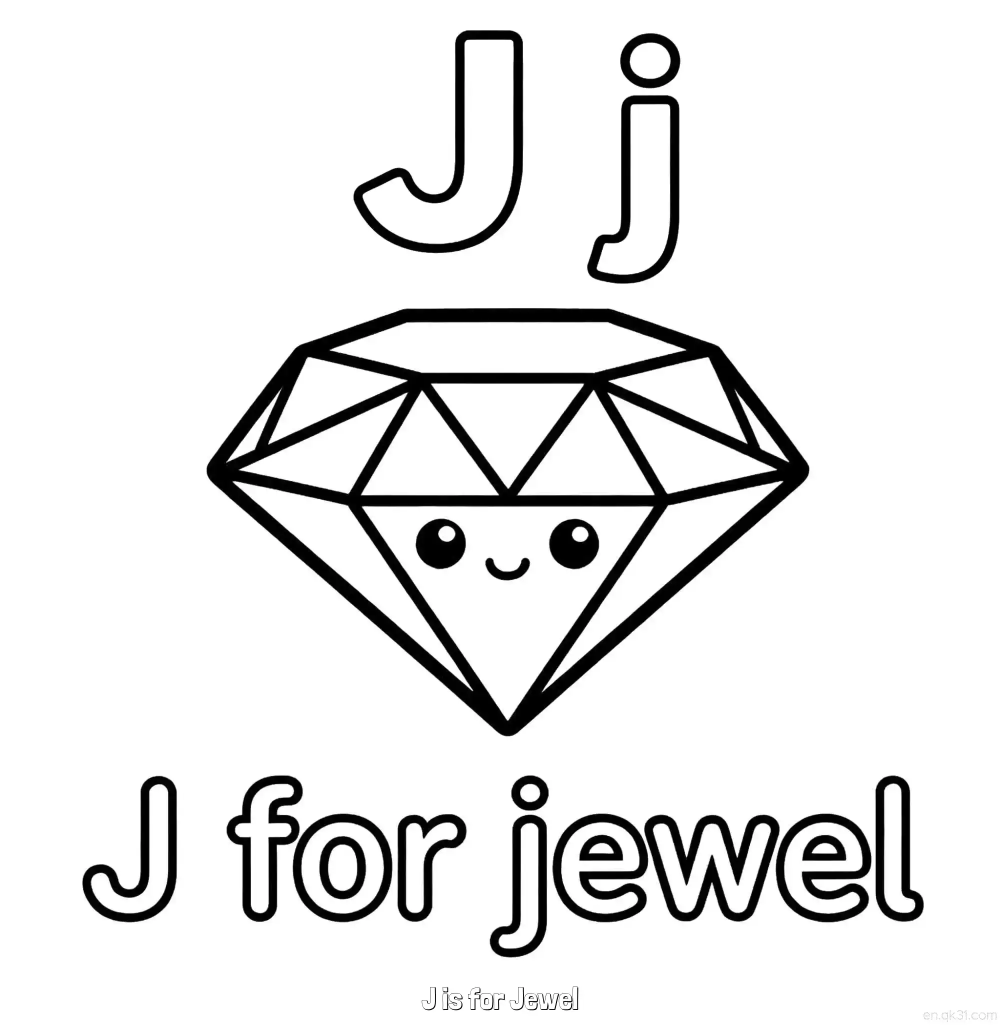 免费 J代表珠宝 简笔画 素描 涂鸦 - 免费可打印认识英文字母 下载PDF 简笔画涂色页