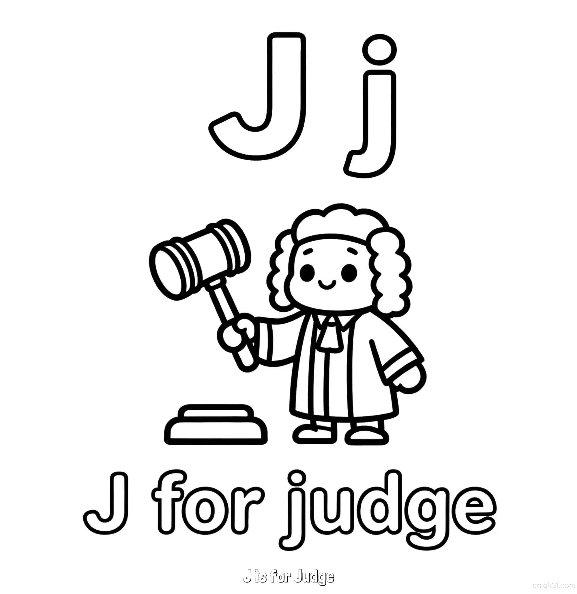 免费 J代表法官 简笔画 素描 涂鸦 - 免费可打印认识英文字母 下载PDF 简笔画涂色页