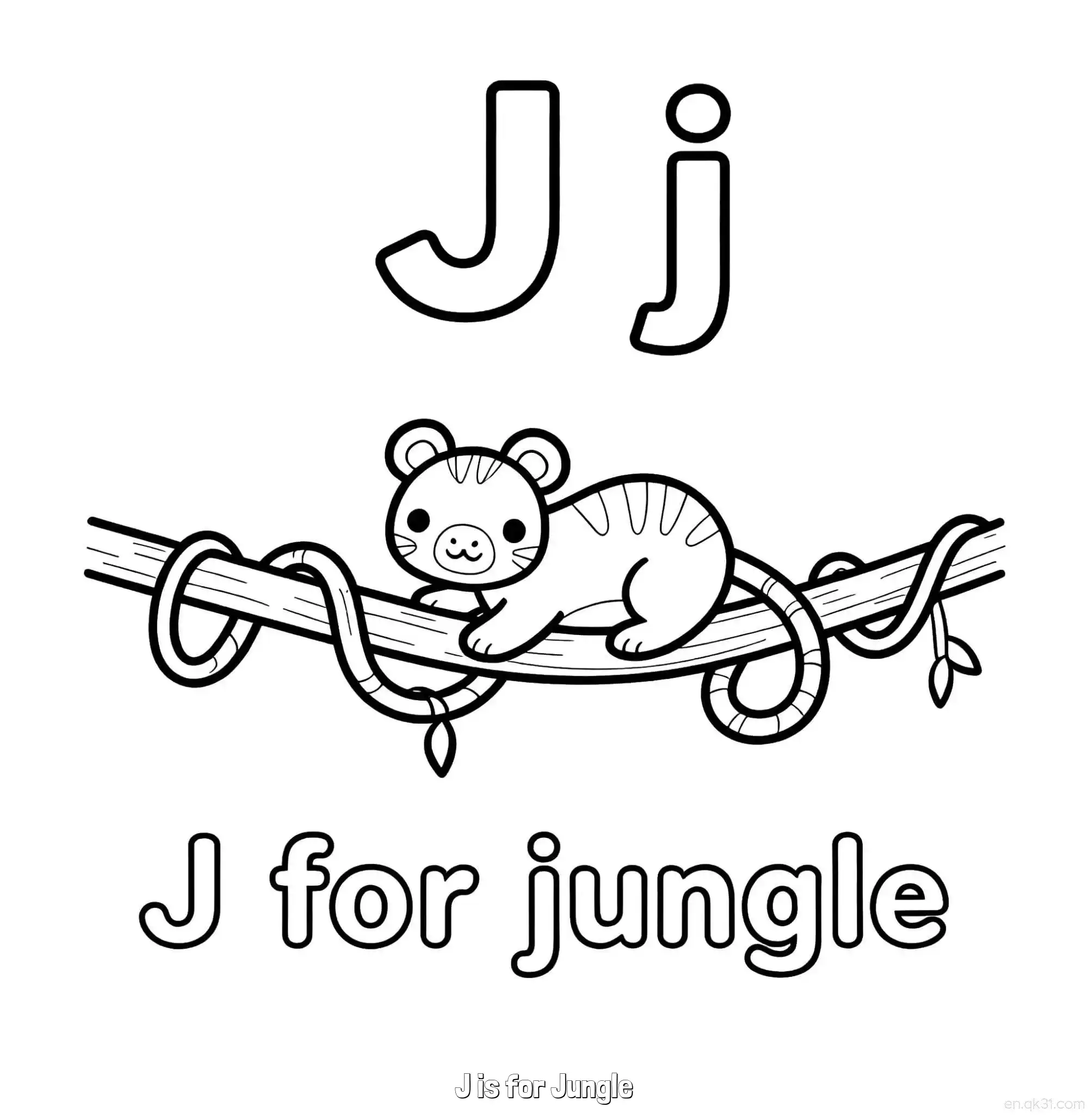 免费 J代表丛林 简笔画 素描 涂鸦 - 免费可打印认识英文字母 下载PDF 简笔画涂色页