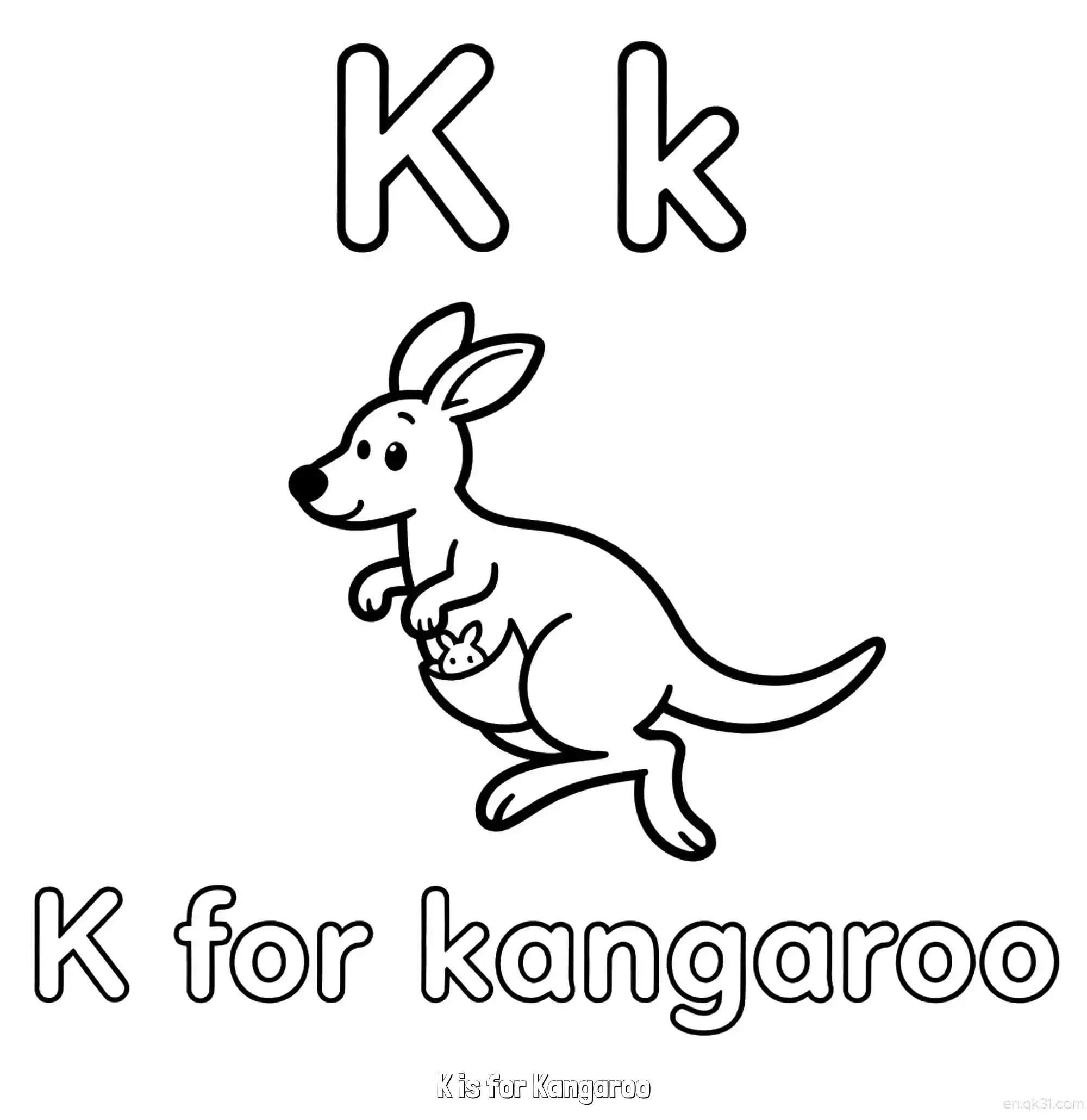 免费 K代表袋鼠 简笔画 素描 涂鸦 - 免费可打印认识英文字母 下载PDF 简笔画涂色页