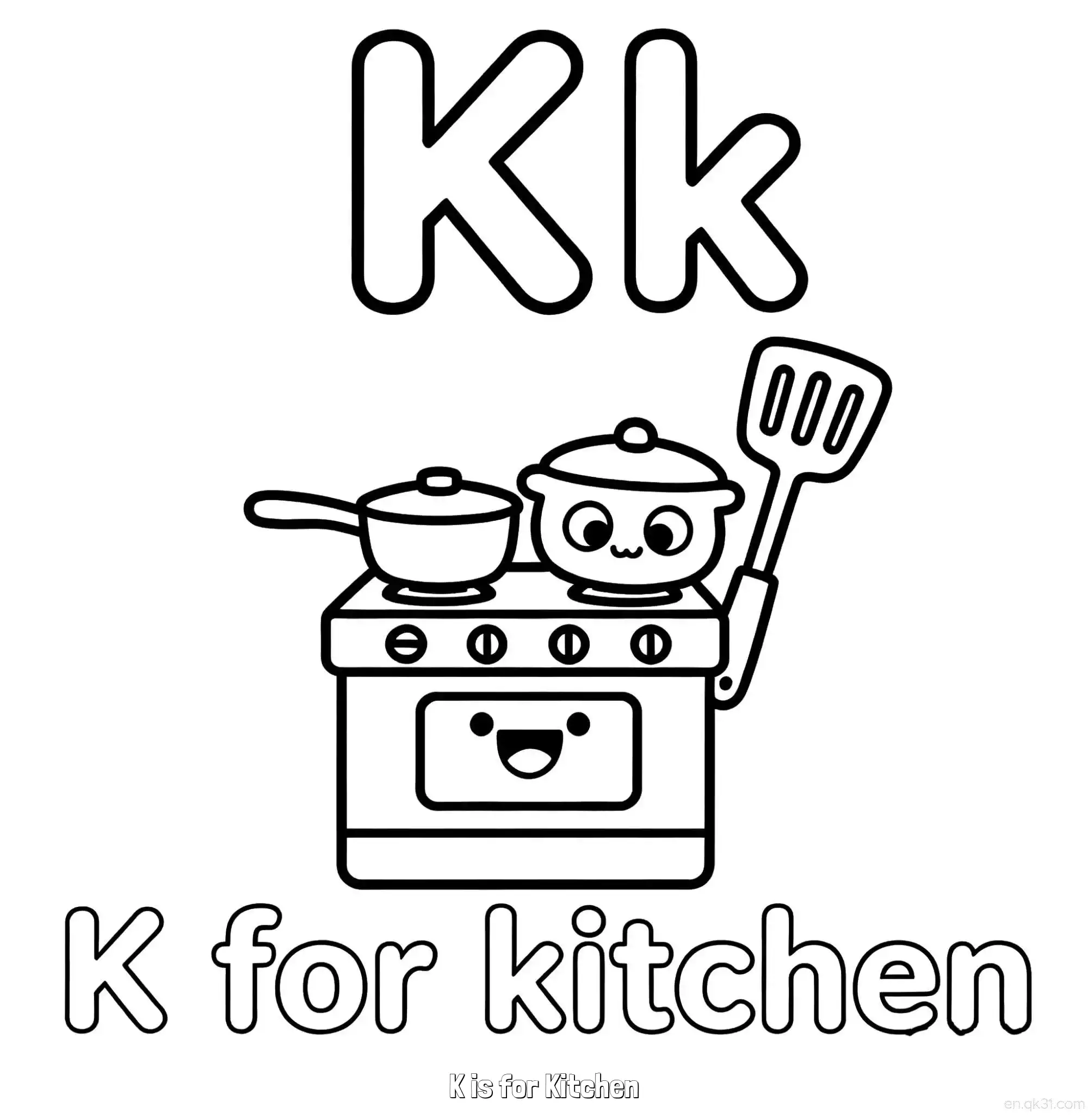 免费 K代表厨房 简笔画 素描 涂鸦 - 免费可打印认识英文字母 下载PDF 简笔画涂色页