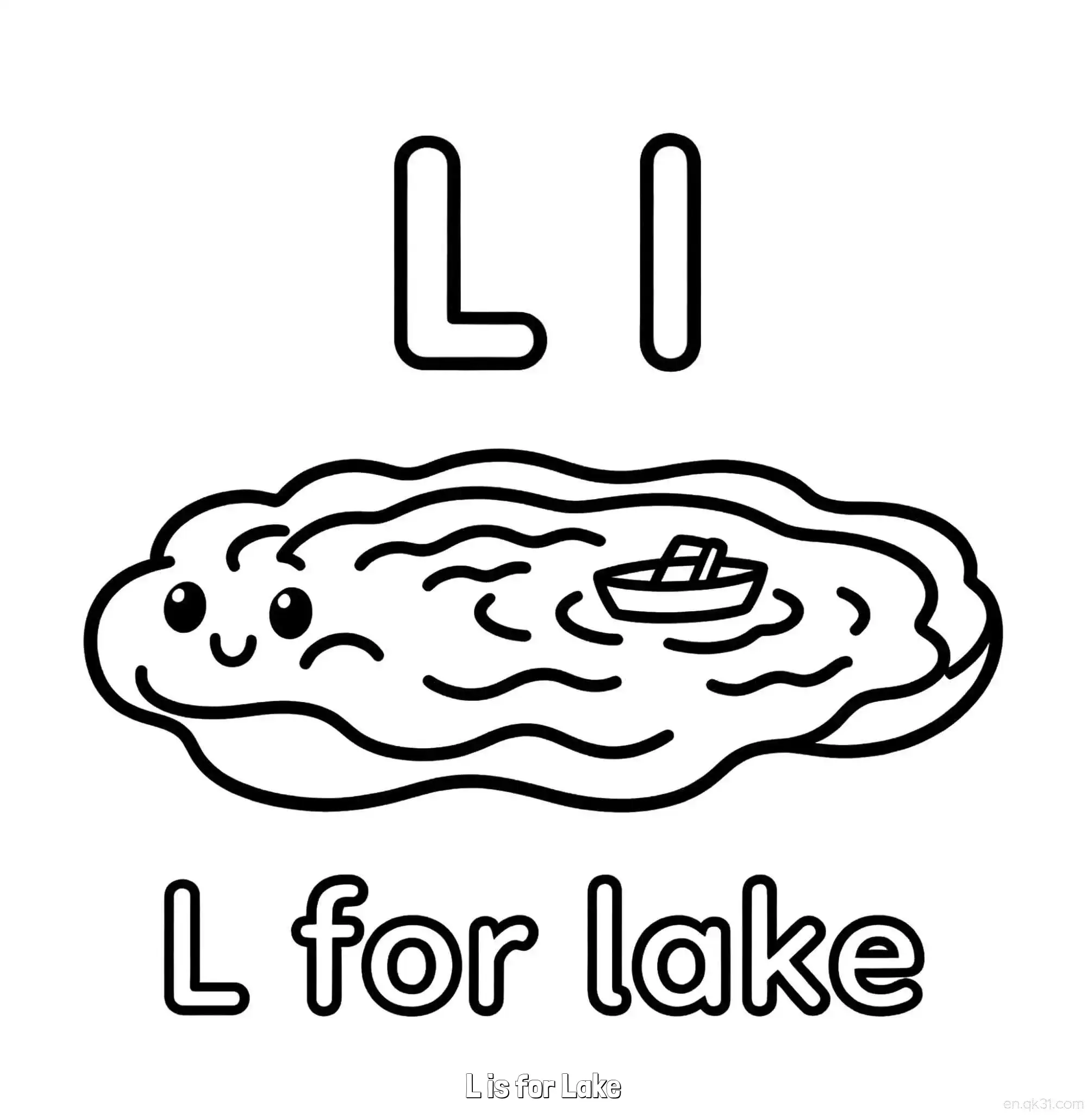 免费 L代表湖泊 简笔画 素描 涂鸦 - 免费可打印认识英文字母 下载PDF 简笔画涂色页