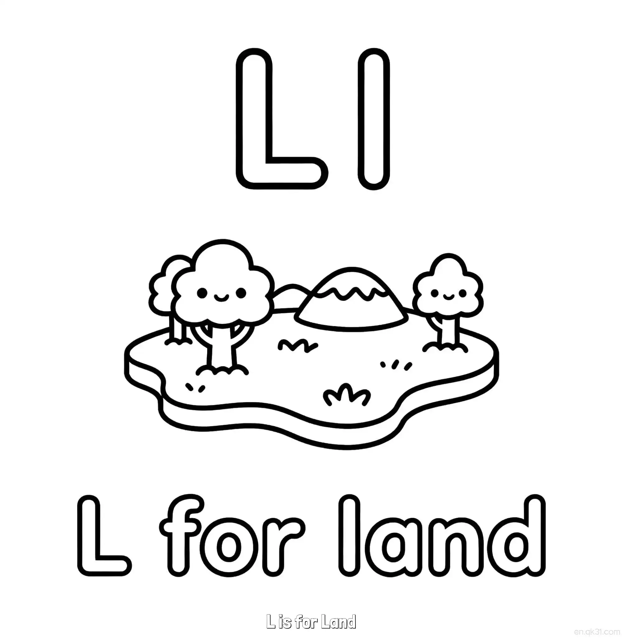 免费 L代表土地 简笔画 素描 涂鸦 - 免费可打印认识英文字母 下载PDF 简笔画涂色页