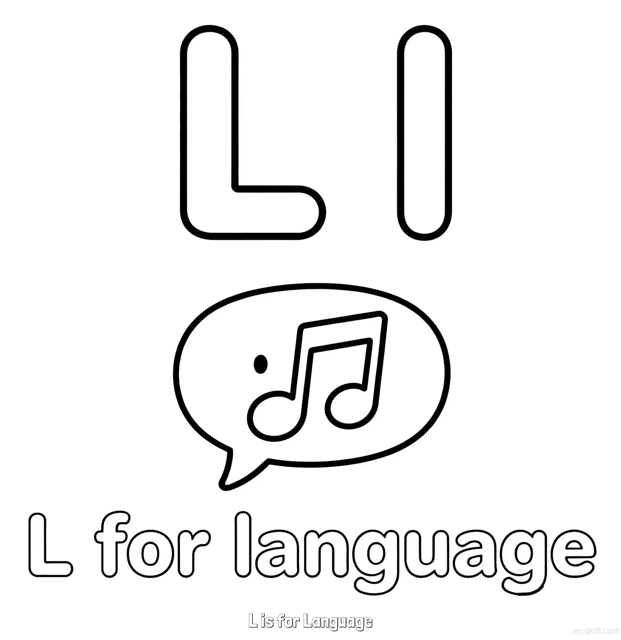 免费 L代表语言 简笔画 素描 涂鸦 - 免费可打印认识英文字母 下载PDF 简笔画涂色页