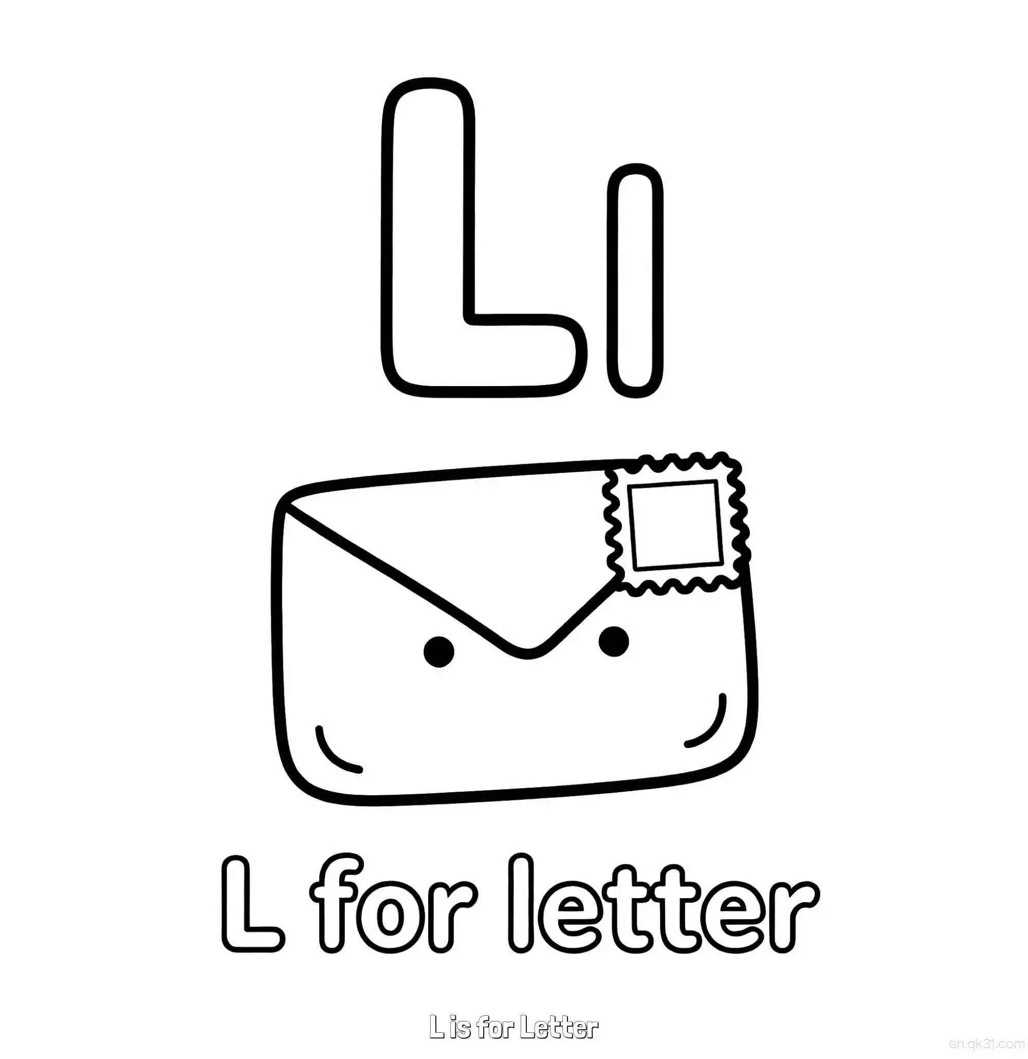 免费 L代表信件 简笔画 素描 涂鸦 - 免费可打印认识英文字母 下载PDF 简笔画涂色页