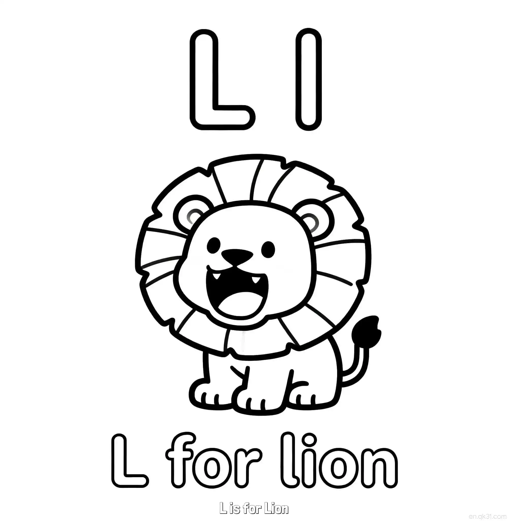 免费 L代表狮子 简笔画 素描 涂鸦 - 免费可打印认识英文字母 下载PDF 简笔画涂色页