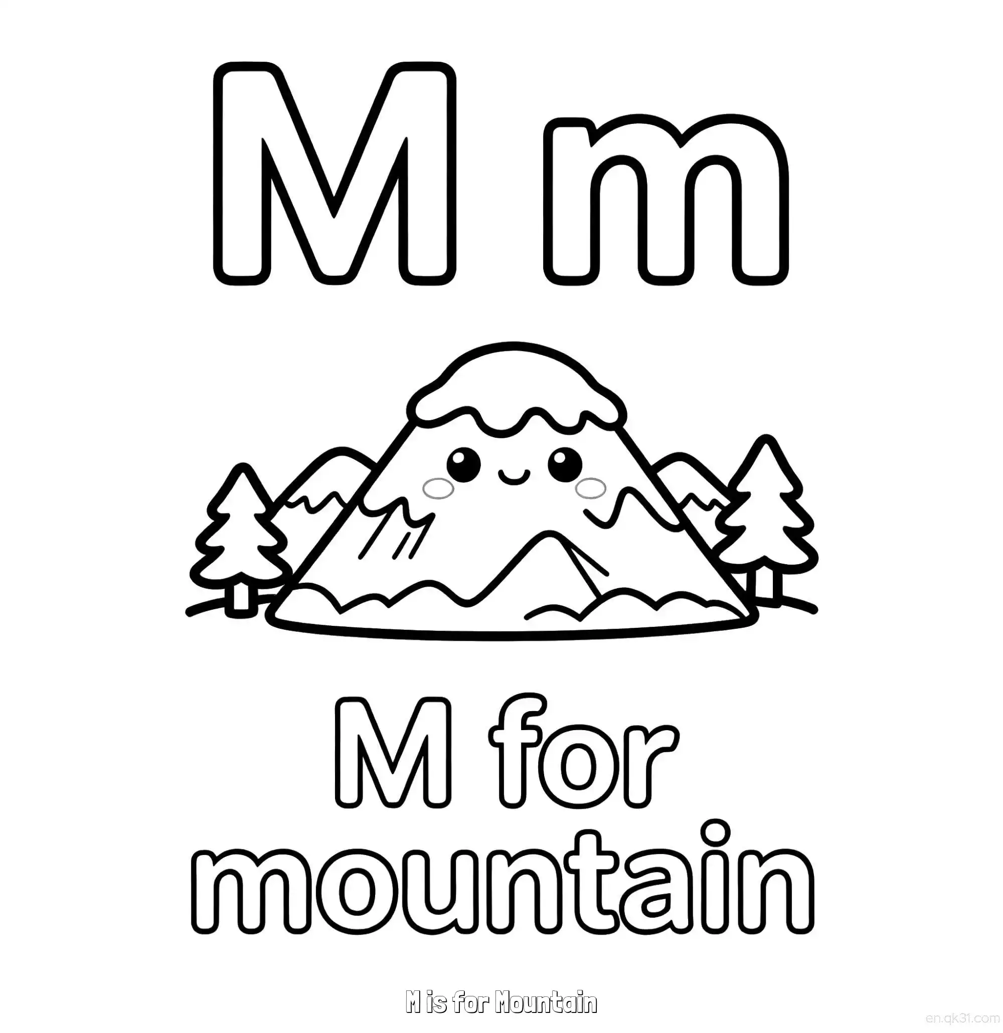 免费 M代表山 简笔画 素描 涂鸦 - 免费可打印认识英文字母 下载PDF 简笔画涂色页