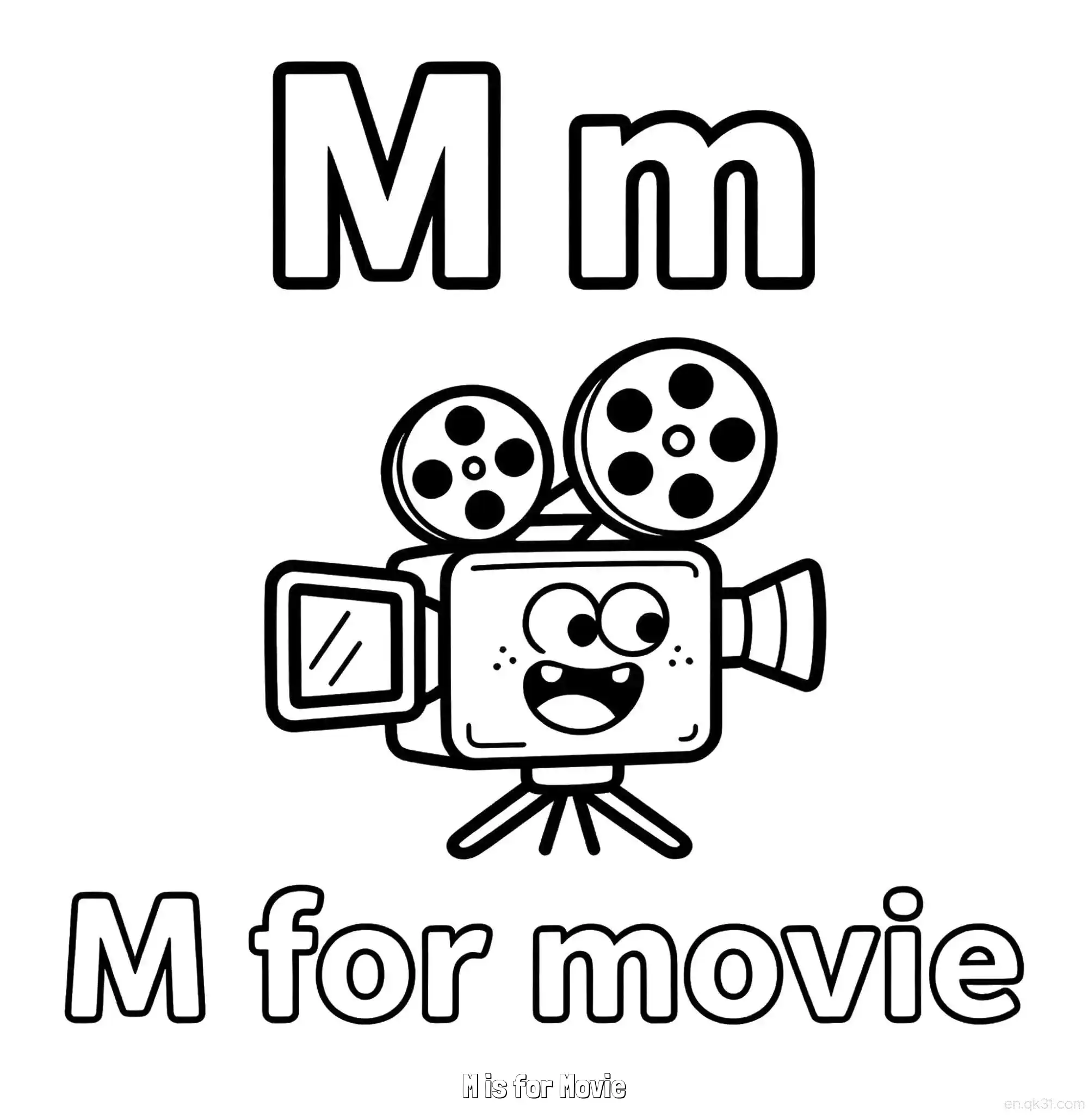 免费 M代表电影 简笔画 素描 涂鸦 - 免费可打印认识英文字母 下载PDF 简笔画涂色页