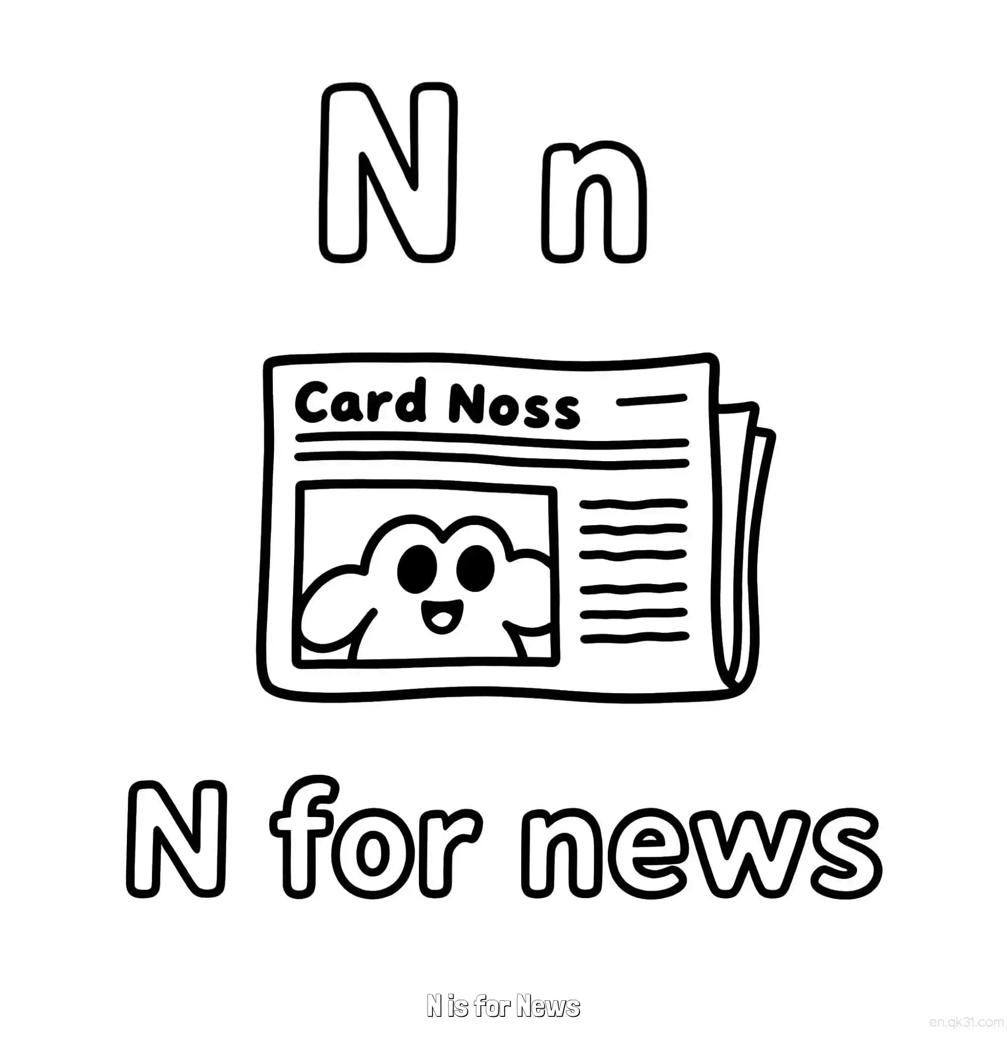 免费 N代表新闻 简笔画 素描 涂鸦 - 免费可打印认识英文字母 下载PDF 简笔画涂色页