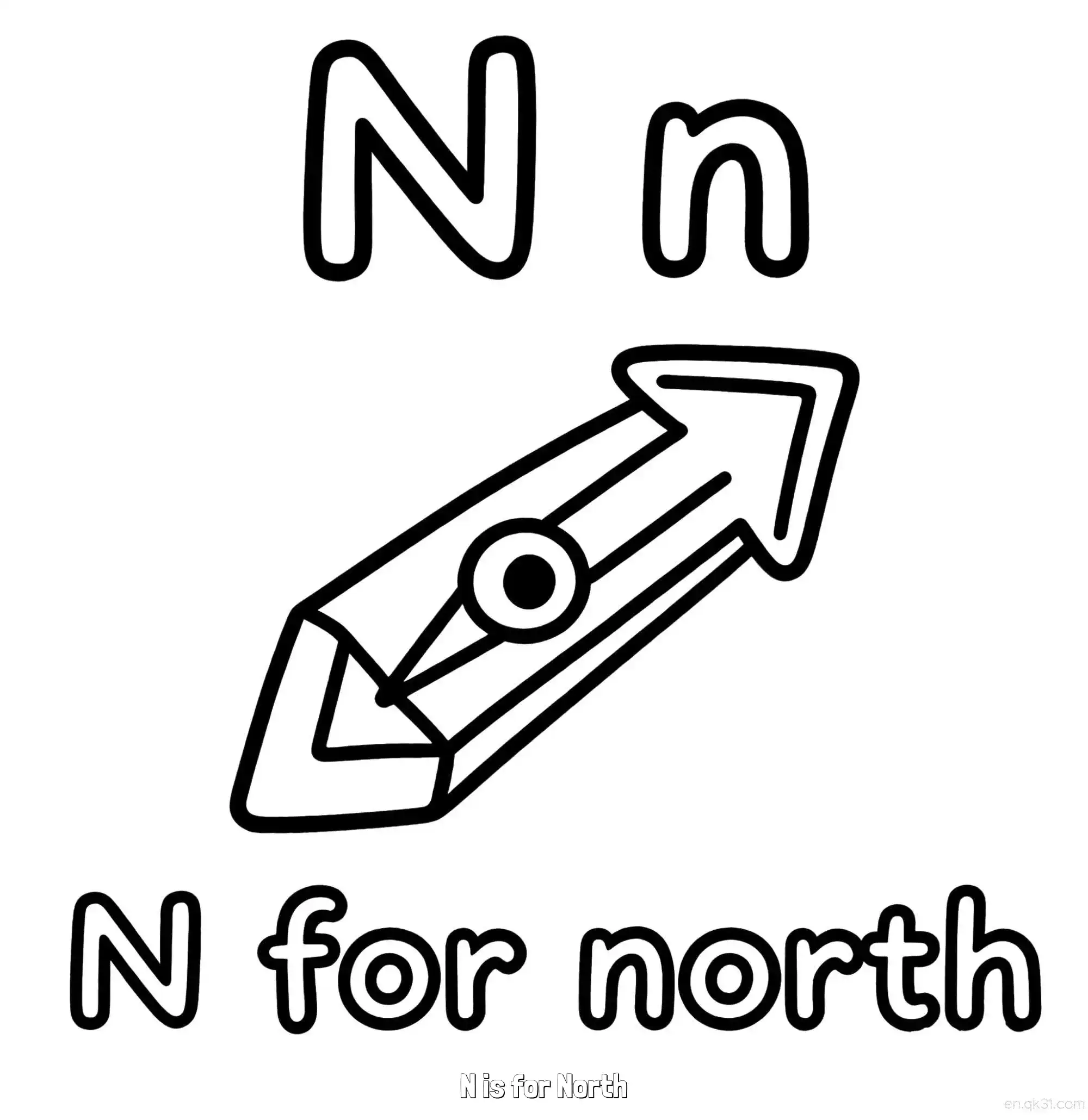 免费 N代表北方 简笔画 素描 涂鸦 - 免费可打印认识英文字母 下载PDF 简笔画涂色页