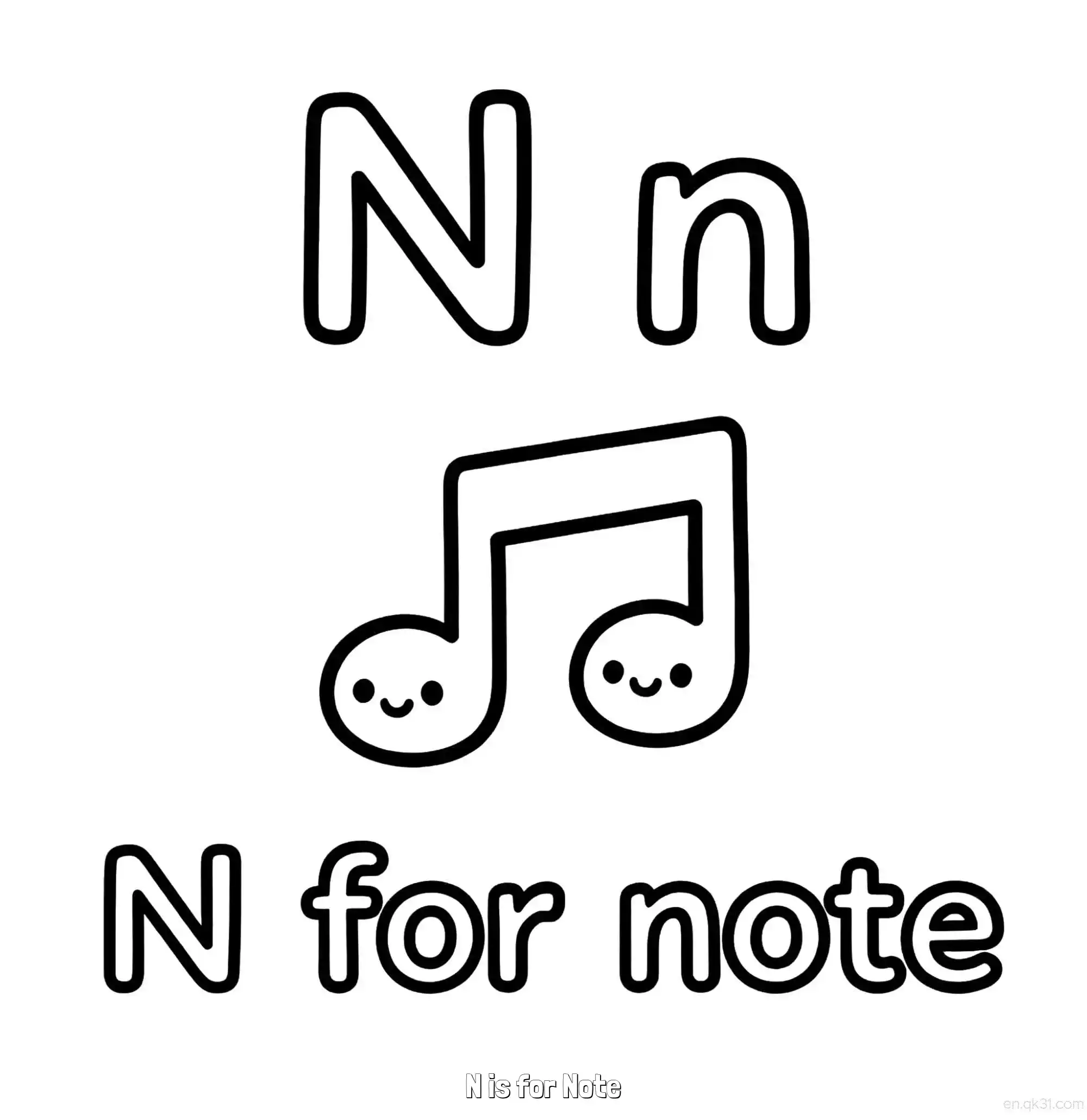 免费 N代表笔记 简笔画 素描 涂鸦 - 免费可打印认识英文字母 下载PDF 简笔画涂色页