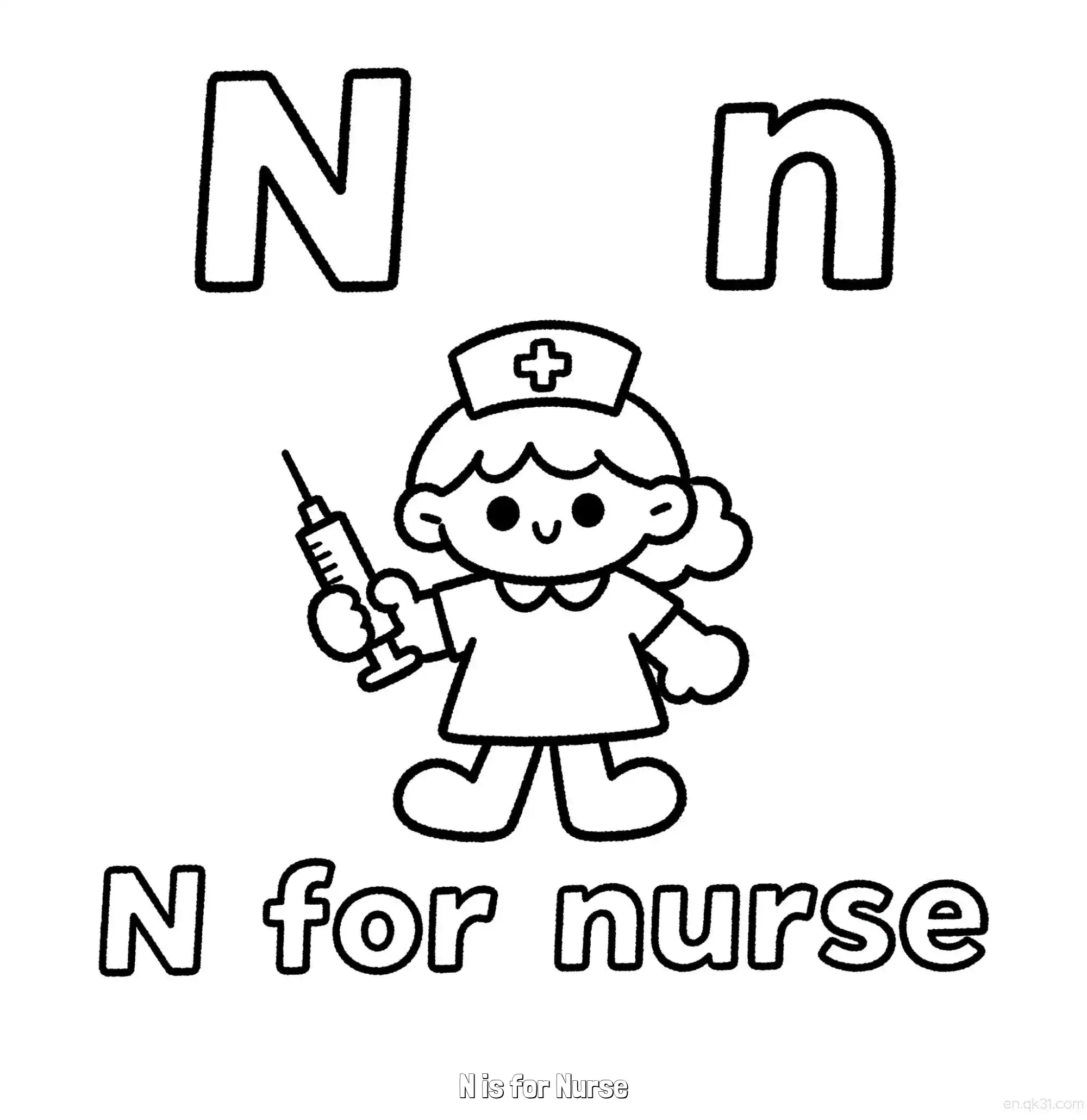 免费 N代表护士 简笔画 素描 涂鸦 - 免费可打印认识英文字母 下载PDF 简笔画涂色页
