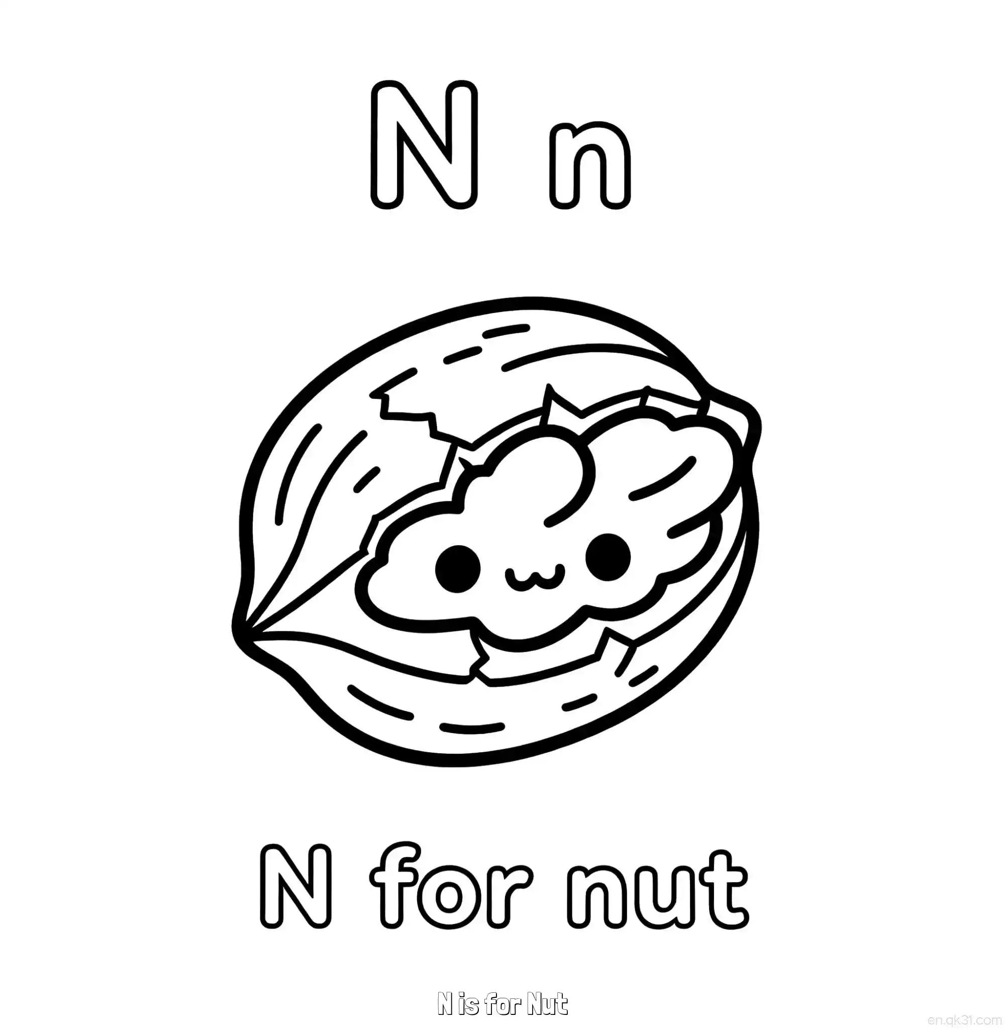 免费 N代表坚果 简笔画 素描 涂鸦 - 免费可打印认识英文字母 下载PDF 简笔画涂色页