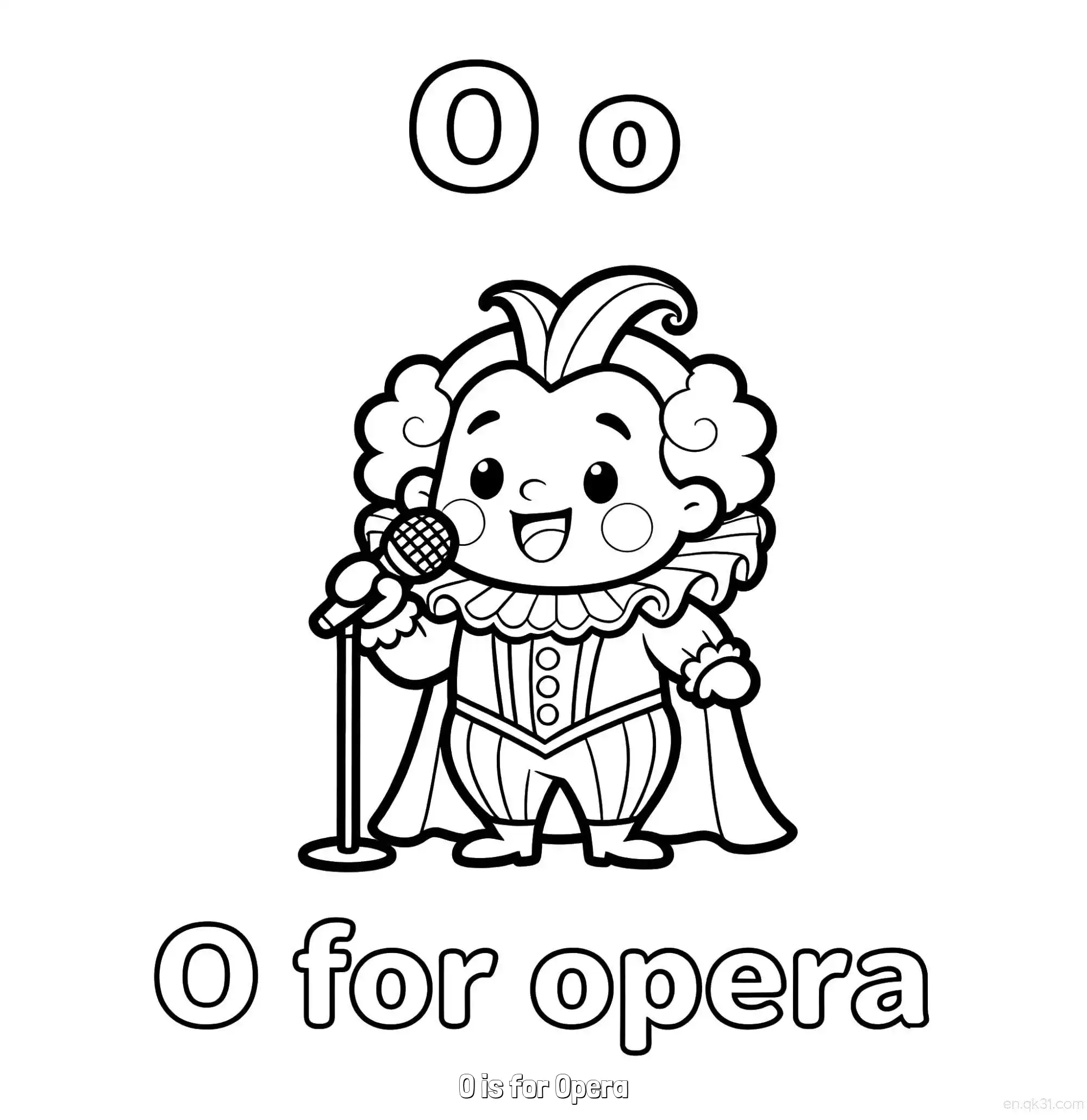免费 O代表歌剧 简笔画 素描 涂鸦 - 免费可打印认识英文字母 下载PDF 简笔画涂色页