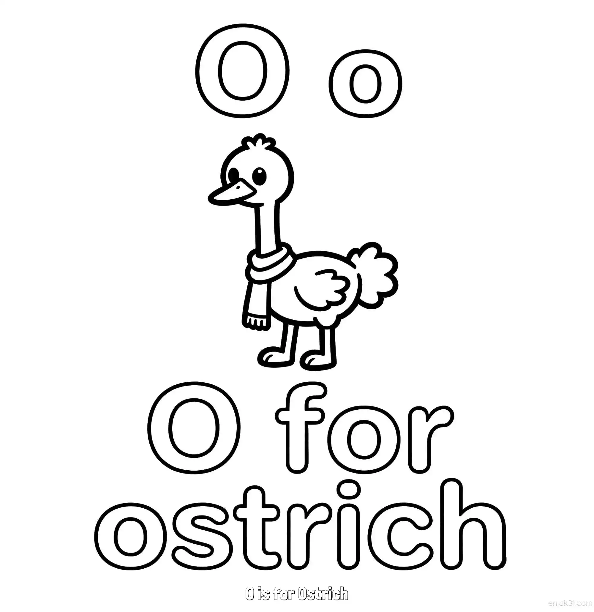 免费 O代表鸵鸟 简笔画 素描 涂鸦 - 免费可打印认识英文字母 下载PDF 简笔画涂色页