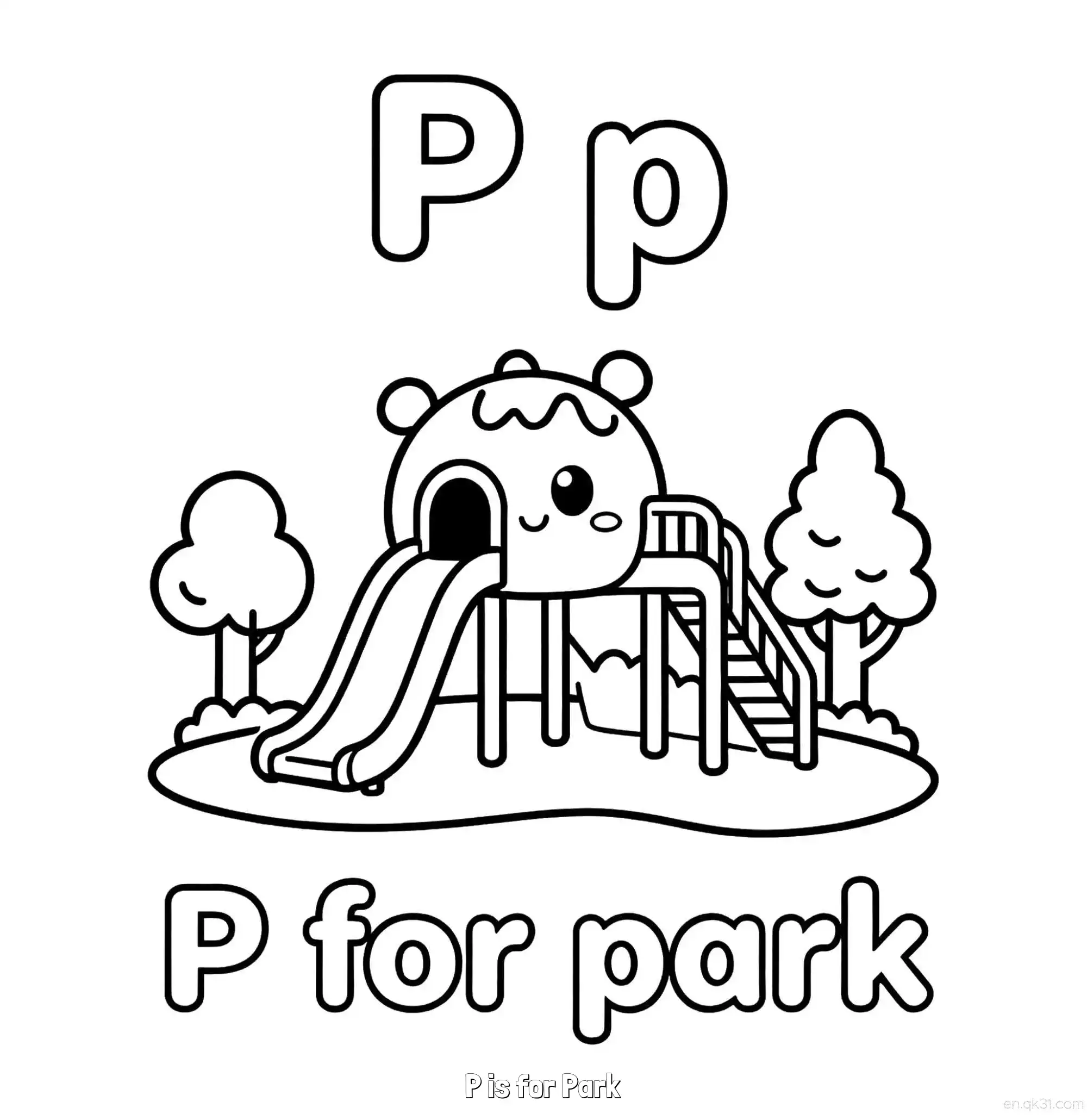 免费 P代表公园 简笔画 素描 涂鸦 - 免费可打印认识英文字母 下载PDF 简笔画涂色页