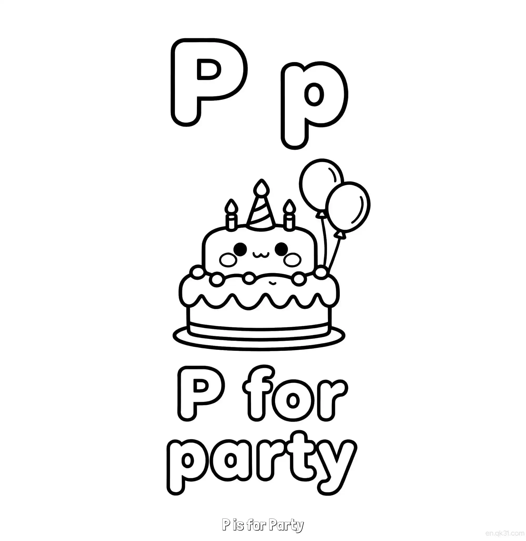免费 P代表派对 简笔画 素描 涂鸦 - 免费可打印认识英文字母 下载PDF 简笔画涂色页